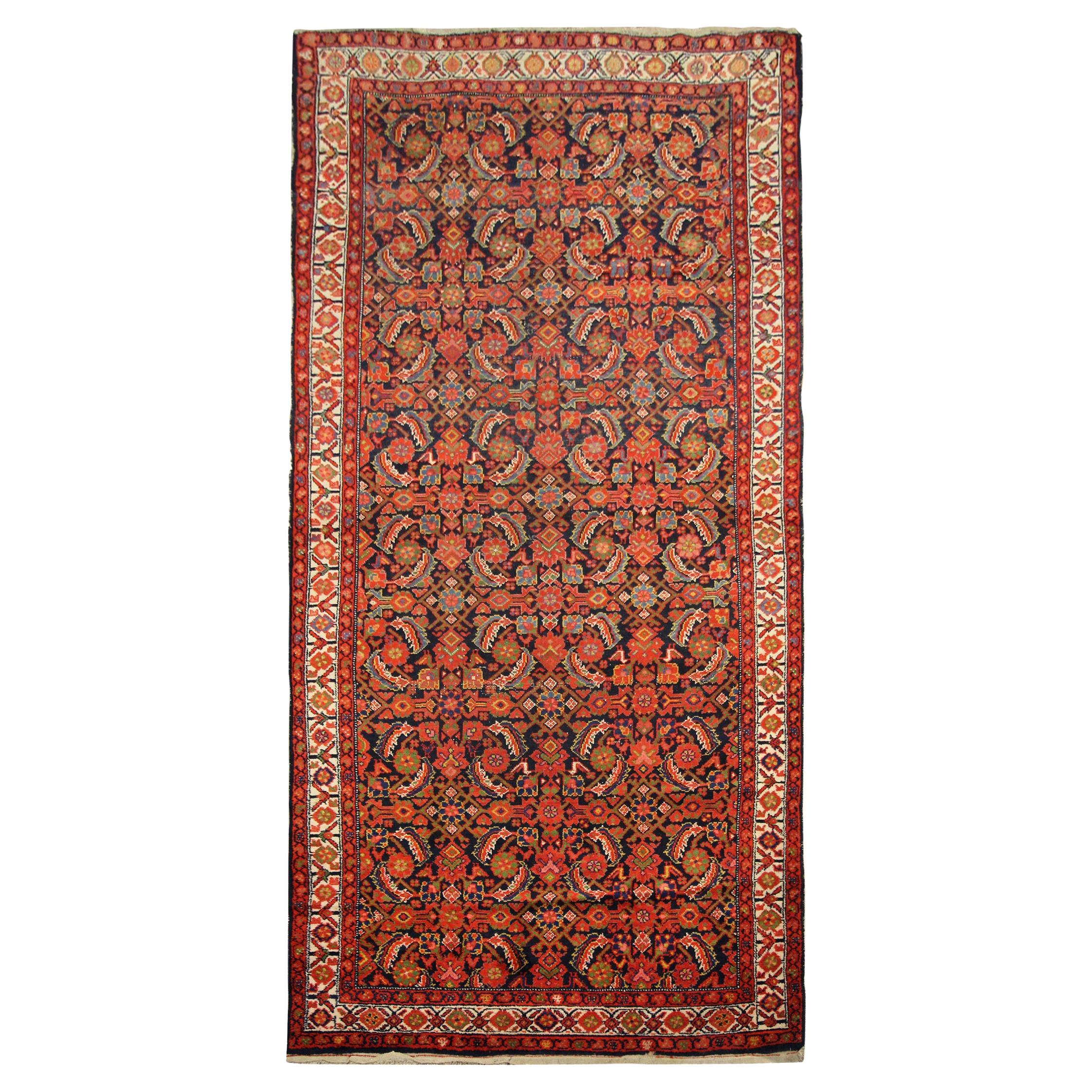 Tapis traditionnels anciens tissés à la main en laine orientale orange et rouge en vente