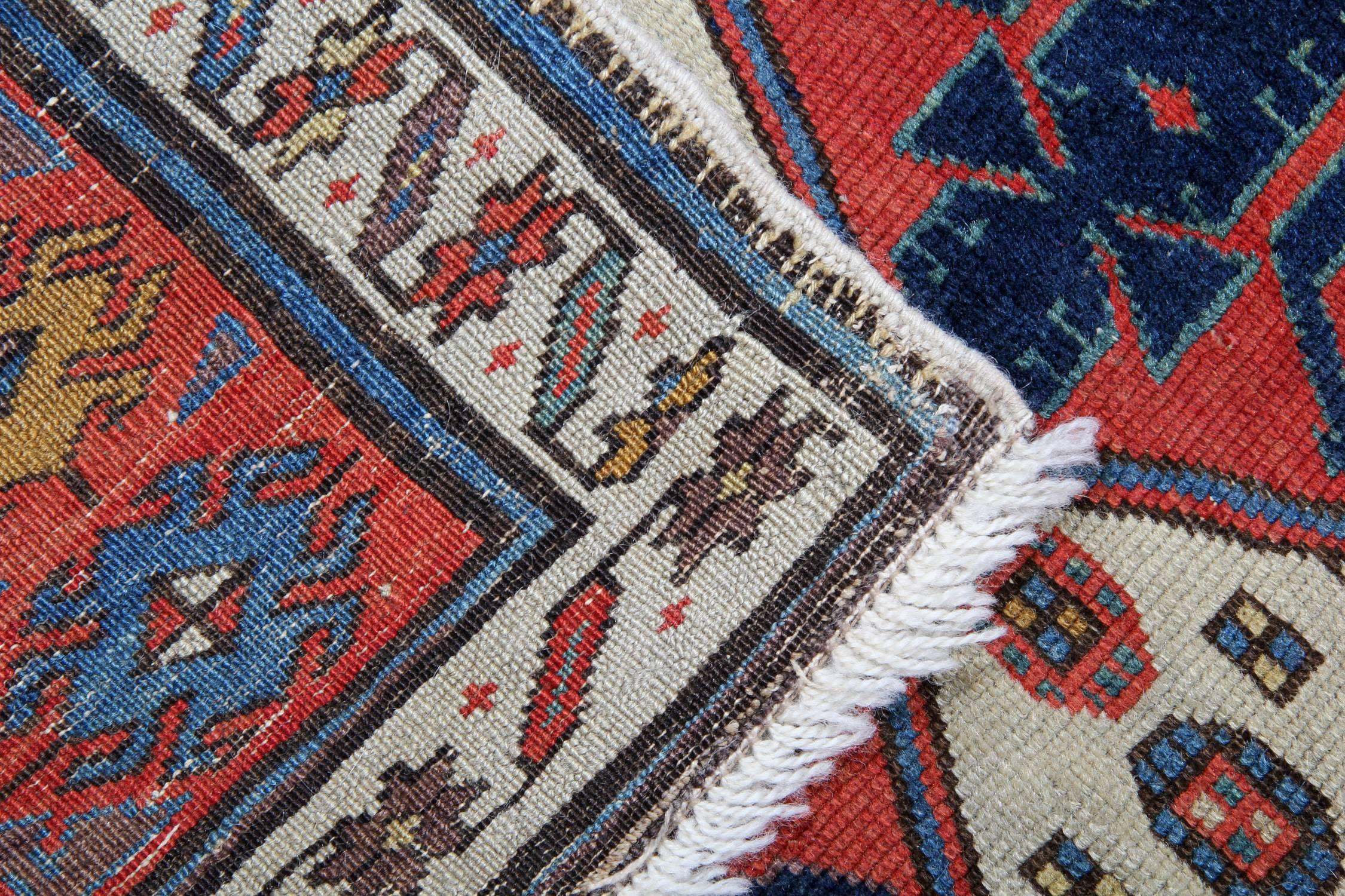 Caucasian Antique Rugs, Kazak Rug, Handmade Carpet Runner Oriental Rug from Caucasus For Sale