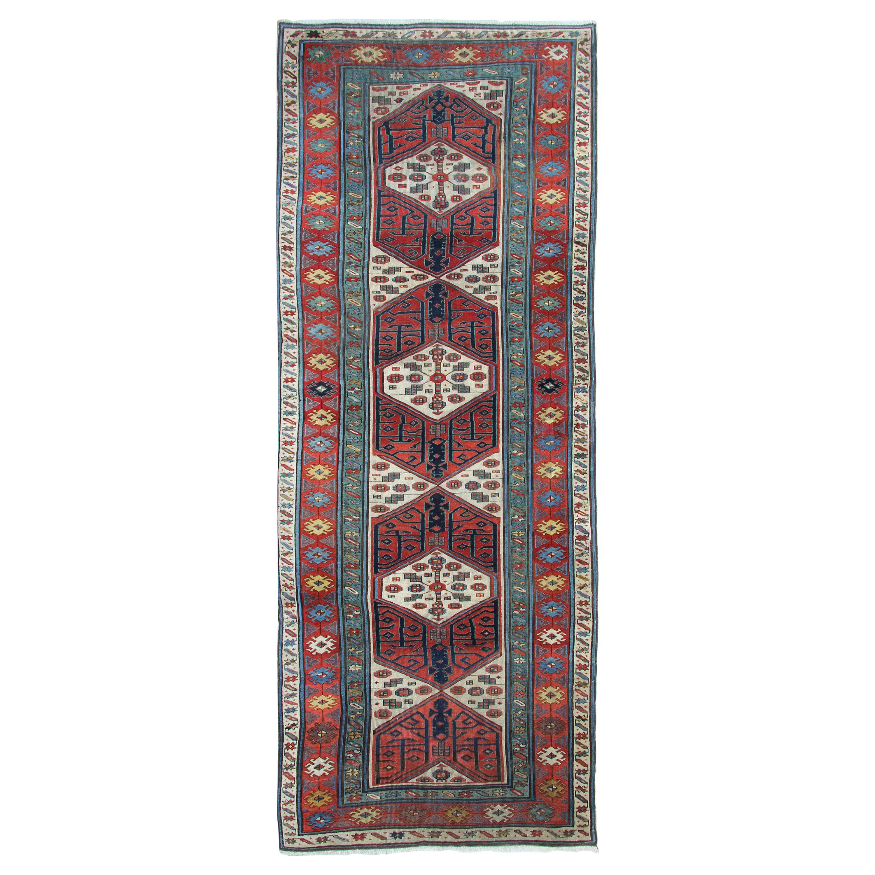 Antique Rugs, Kazak Rug, Handmade Carpet Runner Oriental Rug from Caucasus