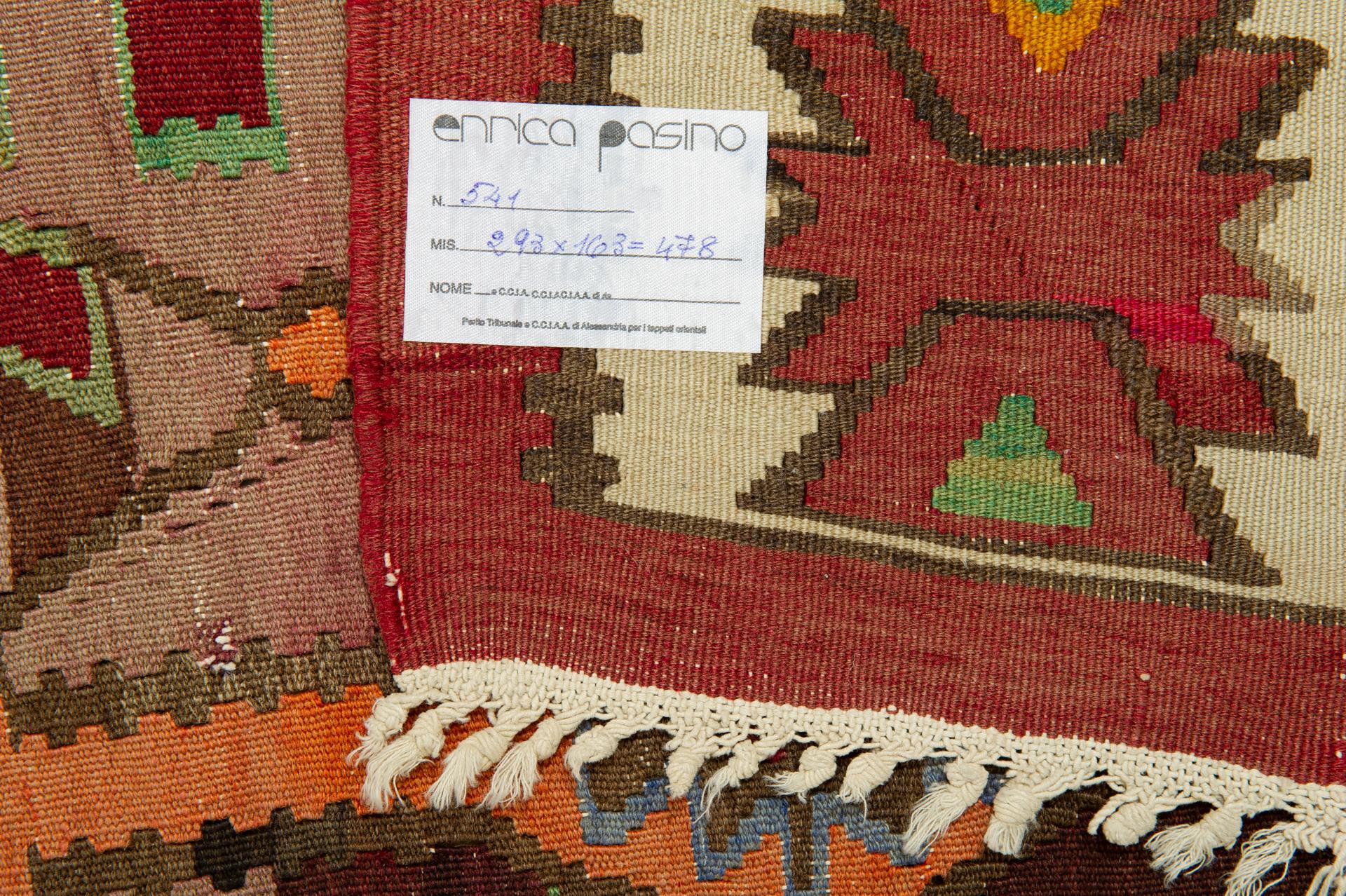 nr. 541 -  Interesting old Caucasian kilim with its strong design but in pastel colors: very strange for this type of kilim.
The workmanship is perfectt and the frames intact : INTERESTING good PRICE . 
 