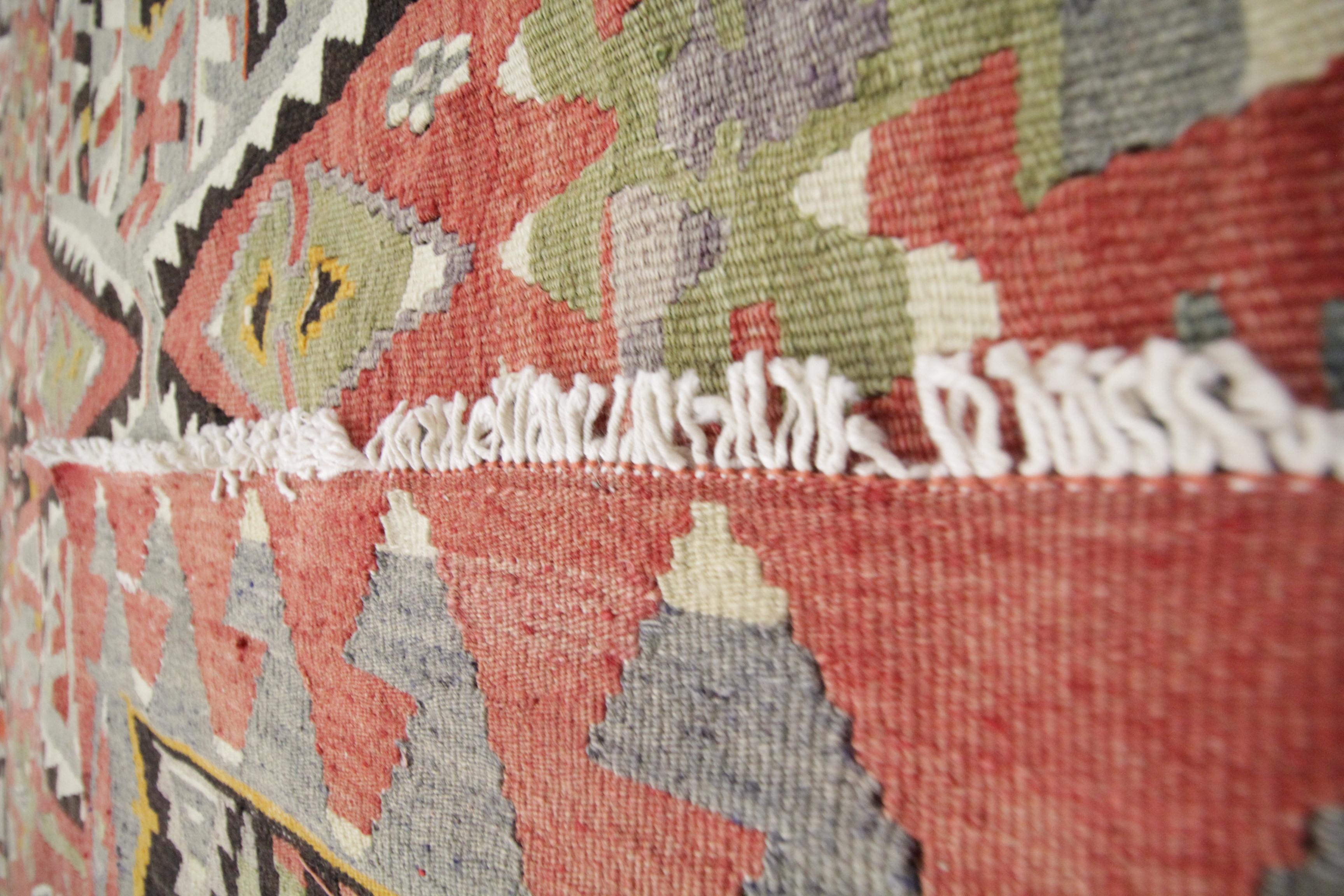Rustic Antique Rugs Kilims Handmade Carpet, Geometric Turkish Kilim Rug For Sale
