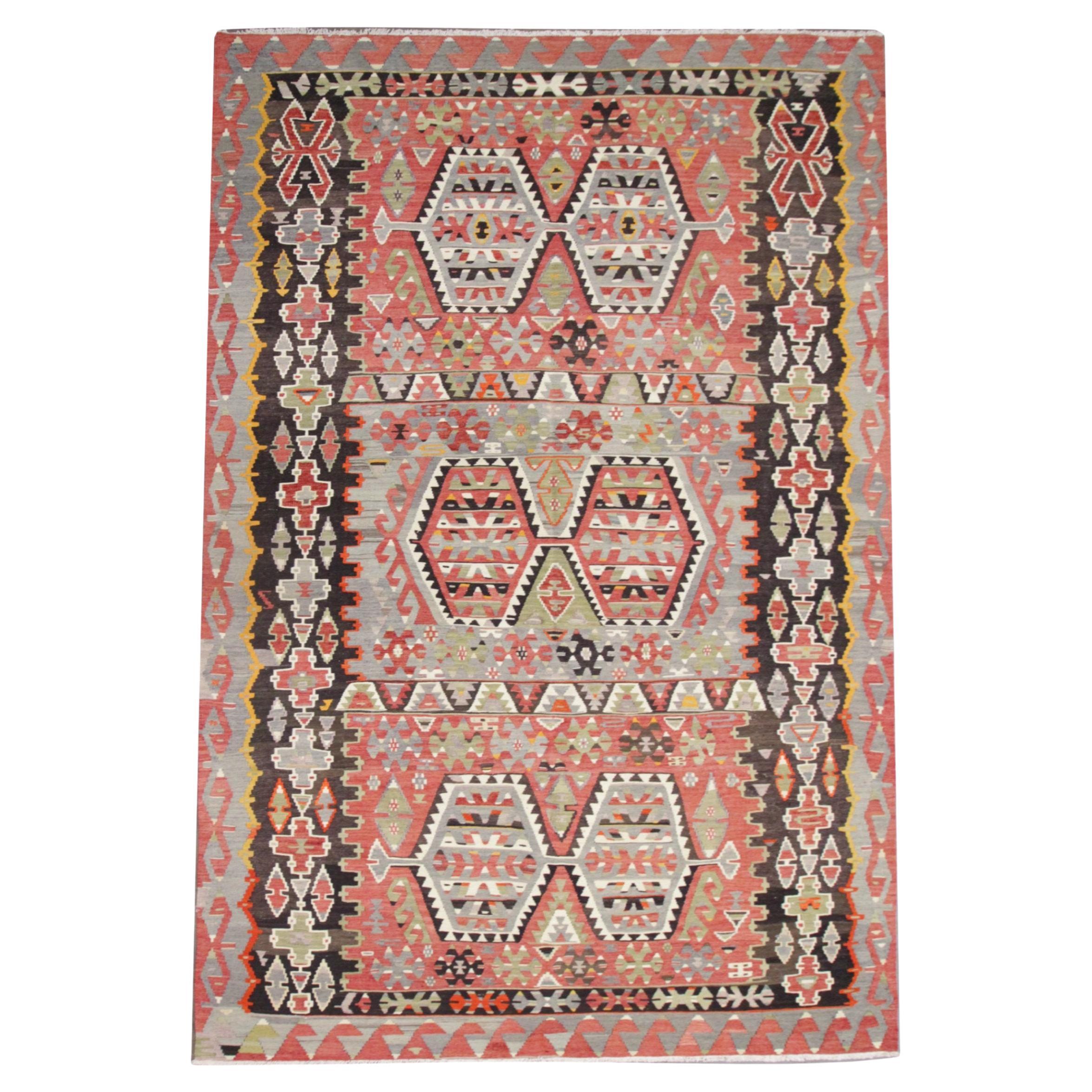 Antique Rugs Kilims Handmade Carpet, Geometric Turkish Kilim Rug For Sale