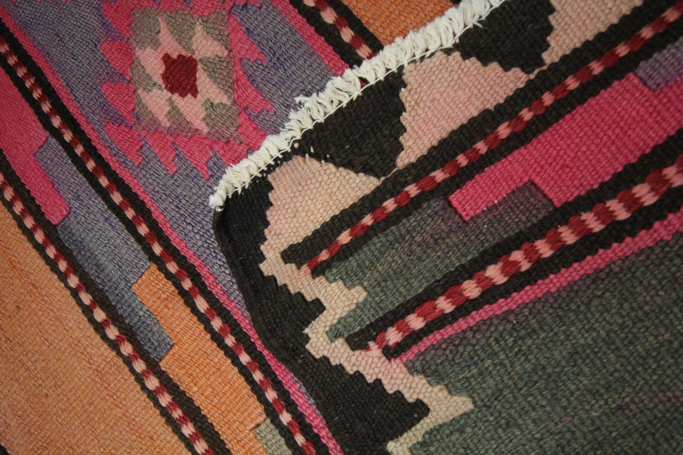 Vegetable Dyed Antique Rugs Modern Striped Kilim Rug, Geometric Carpet Wool Area Rug