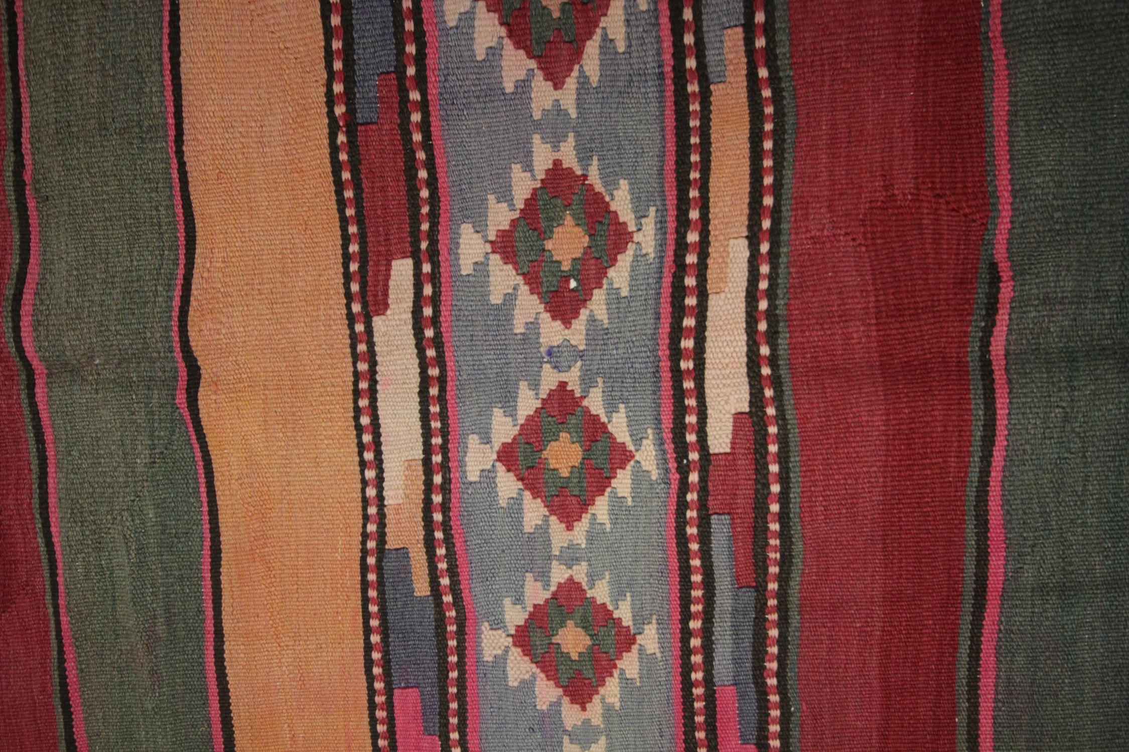 Mid-20th Century Antique Rugs Modern Striped Kilim Rug, Geometric Carpet Wool Area Rug