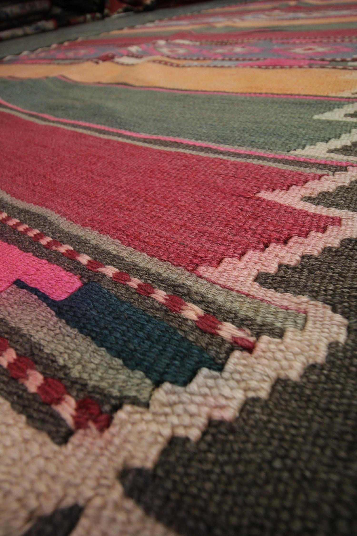 Antique Rugs Modern Striped Kilim Rug, Geometric Carpet Wool Area Rug 1