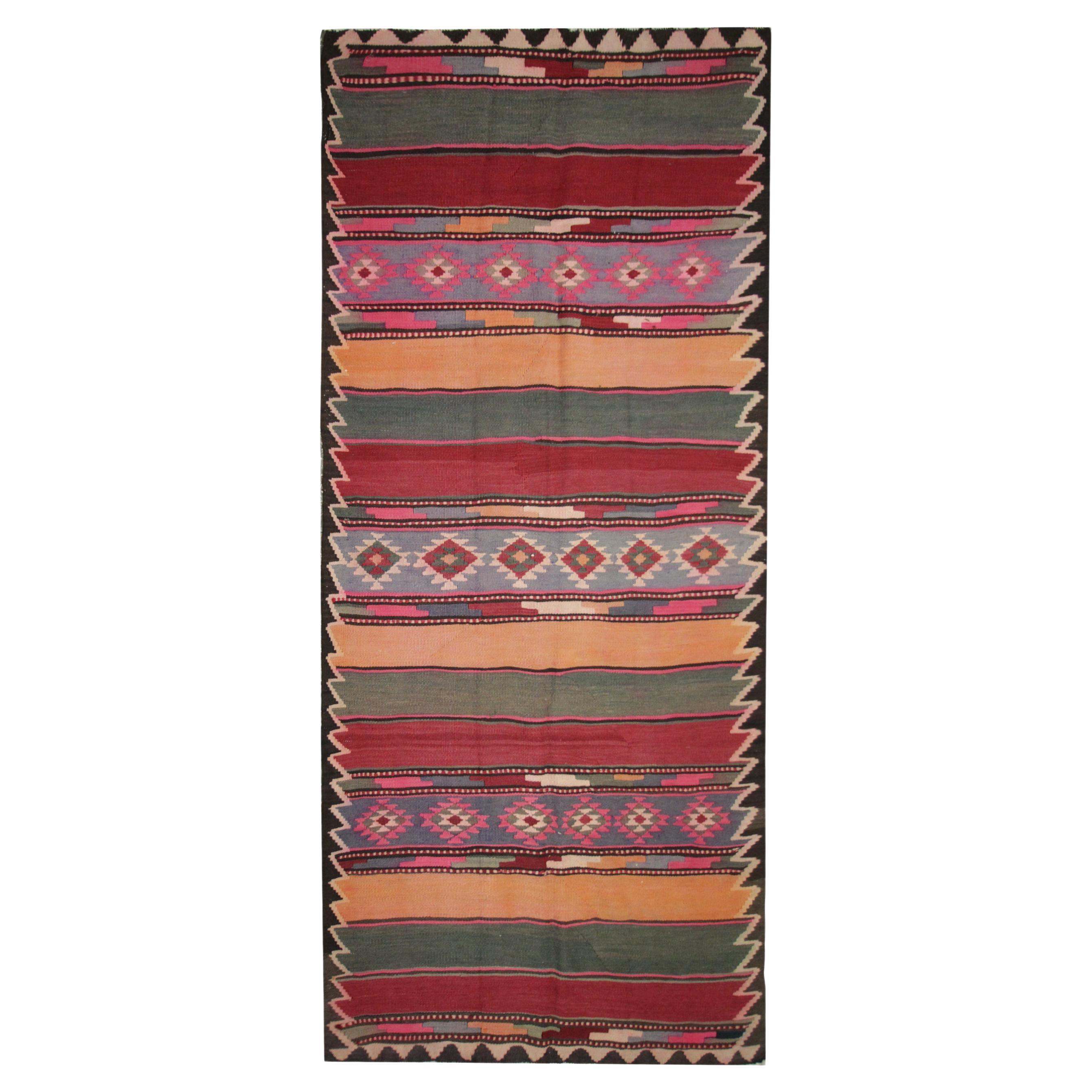 Antique Rugs Modern Striped Kilim Rug, Geometric Carpet Wool Area Rug
