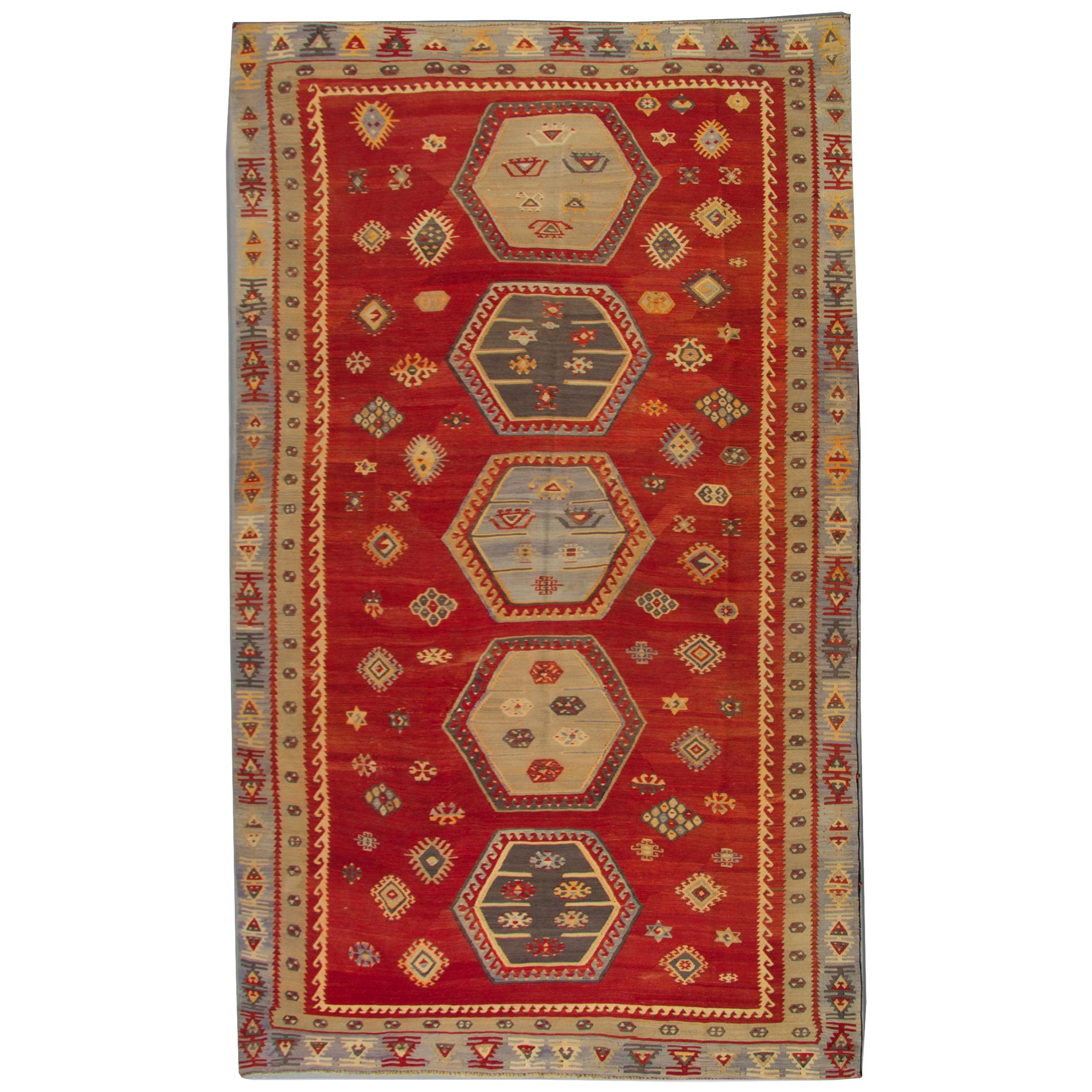 Antique Rugs Oriental Turkish Kilim Rug Red Sarkisla Hand Made Carpet Rugs