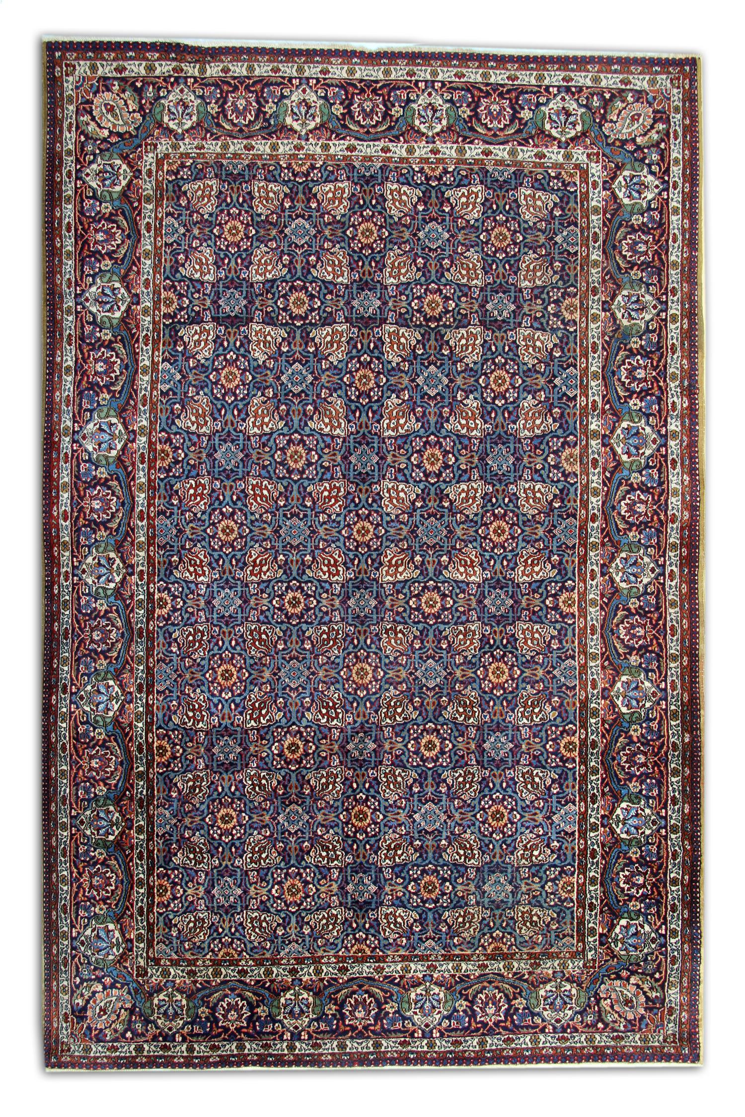 Vegetable Dyed Antique Rugs Oriental Wool Blue Rug Geometric Living Room Rugs for Sale 137x207 For Sale