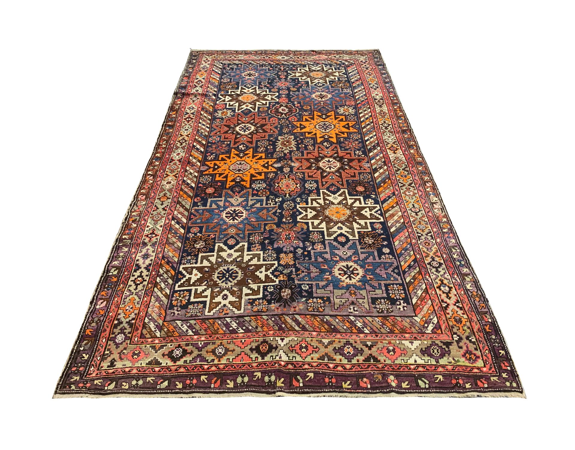 Azerbaijani Antique Rugs Oriental Wool Geometric Kazak Rugs for Sale For Sale
