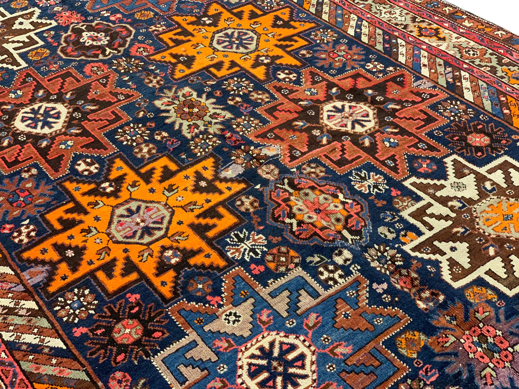 Antique Rugs Oriental Wool Geometric Kazak Rugs for Sale In Excellent Condition For Sale In Hampshire, GB
