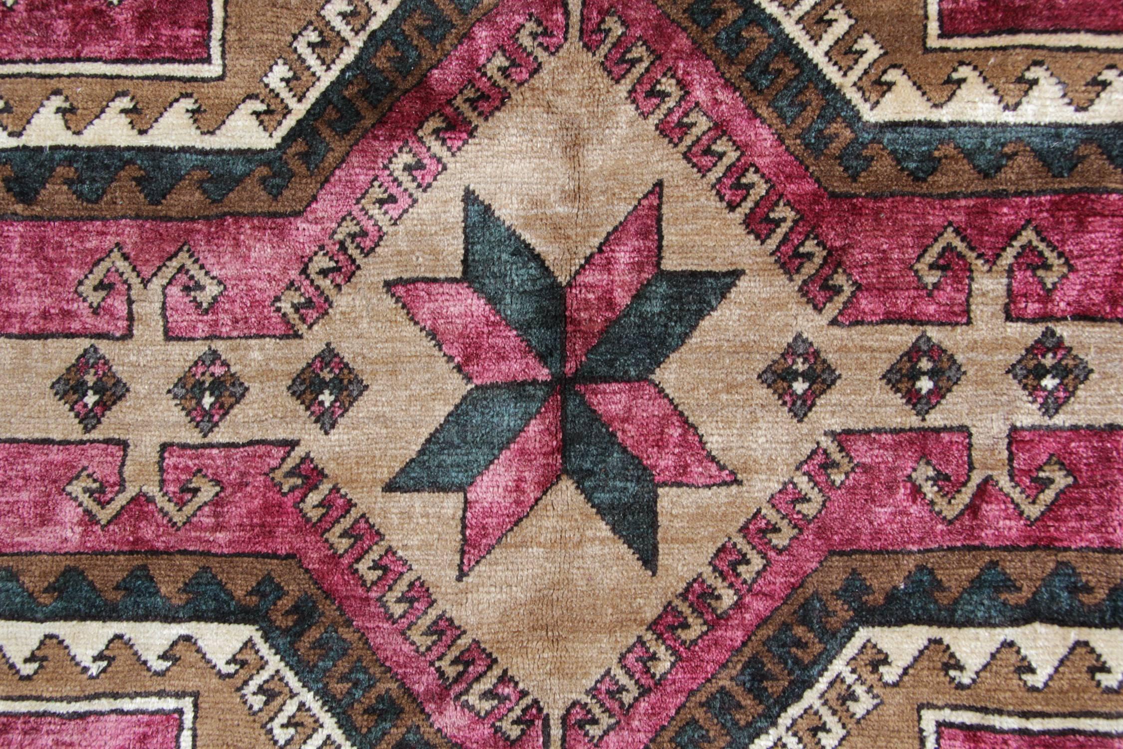 Vegetable Dyed Antique Rugs, Purple Caucasian Handmade Carpet from Karabagh Oriental Wool Rug For Sale