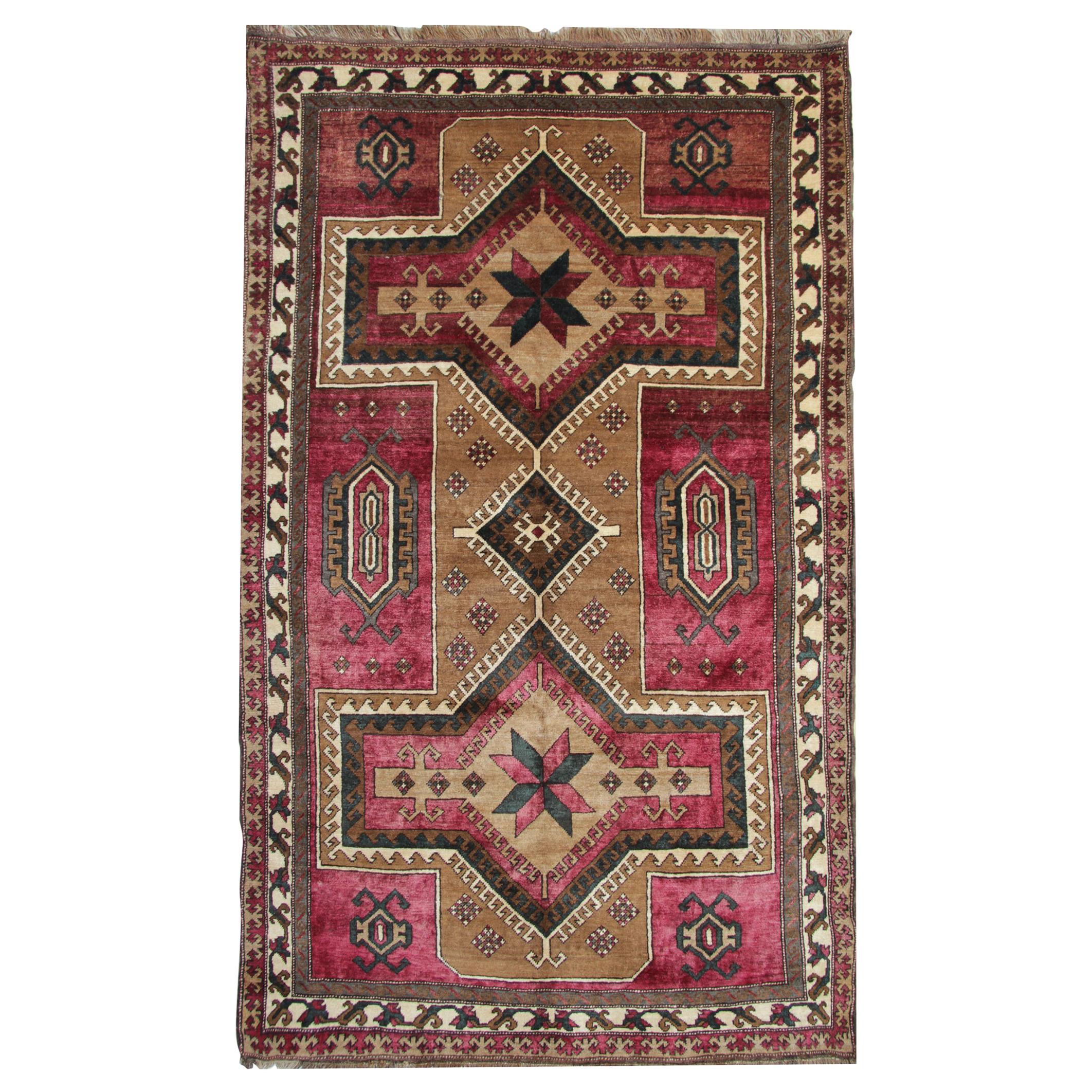 Tapis anciens du Caucase violet, tapis artisanal en laine orientale de Karabagh