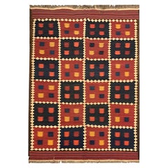 Antique Rugs Red Blue Wool Kilim Area Rug Flat-Woven Tribal Kilim