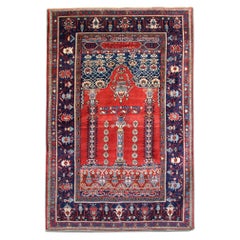 Rare Antique Rugs, Red Handmade Carpet, Caucasian Shirvan Mihrabi Rugs