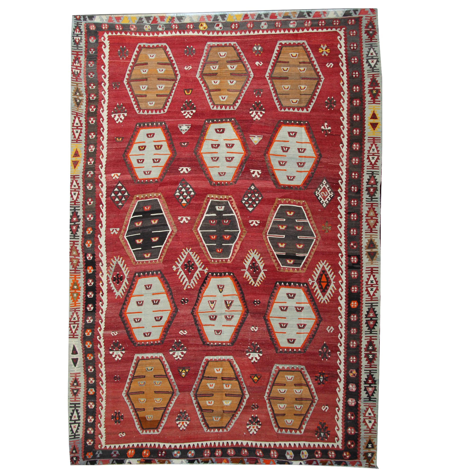 Antique Rugs, Red Kilim Rugs Sarkisla Carpet Turkish Rugs for Sale For Sale