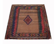 Antique Rugs, Brown "Sofreh" Wool Carpet, Small Square Kilims Area Rug