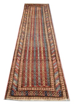 Antique Rugs Striped Runner, Handmade Carpet Runners, Shirvan Rug for Sale