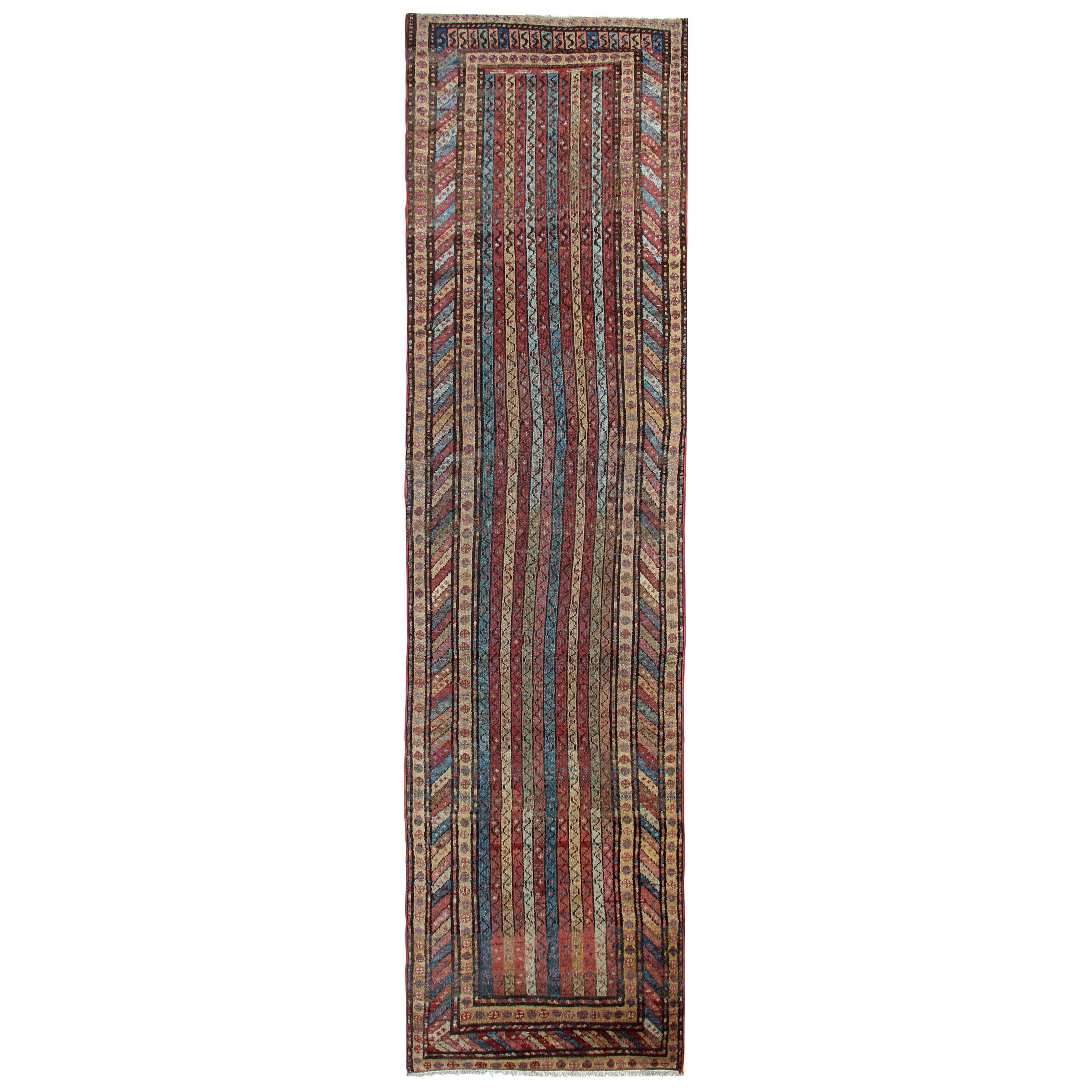 Antique Rugs Striped Runner, Handmade Carpet Runners, Shirvan Oriental Rug 