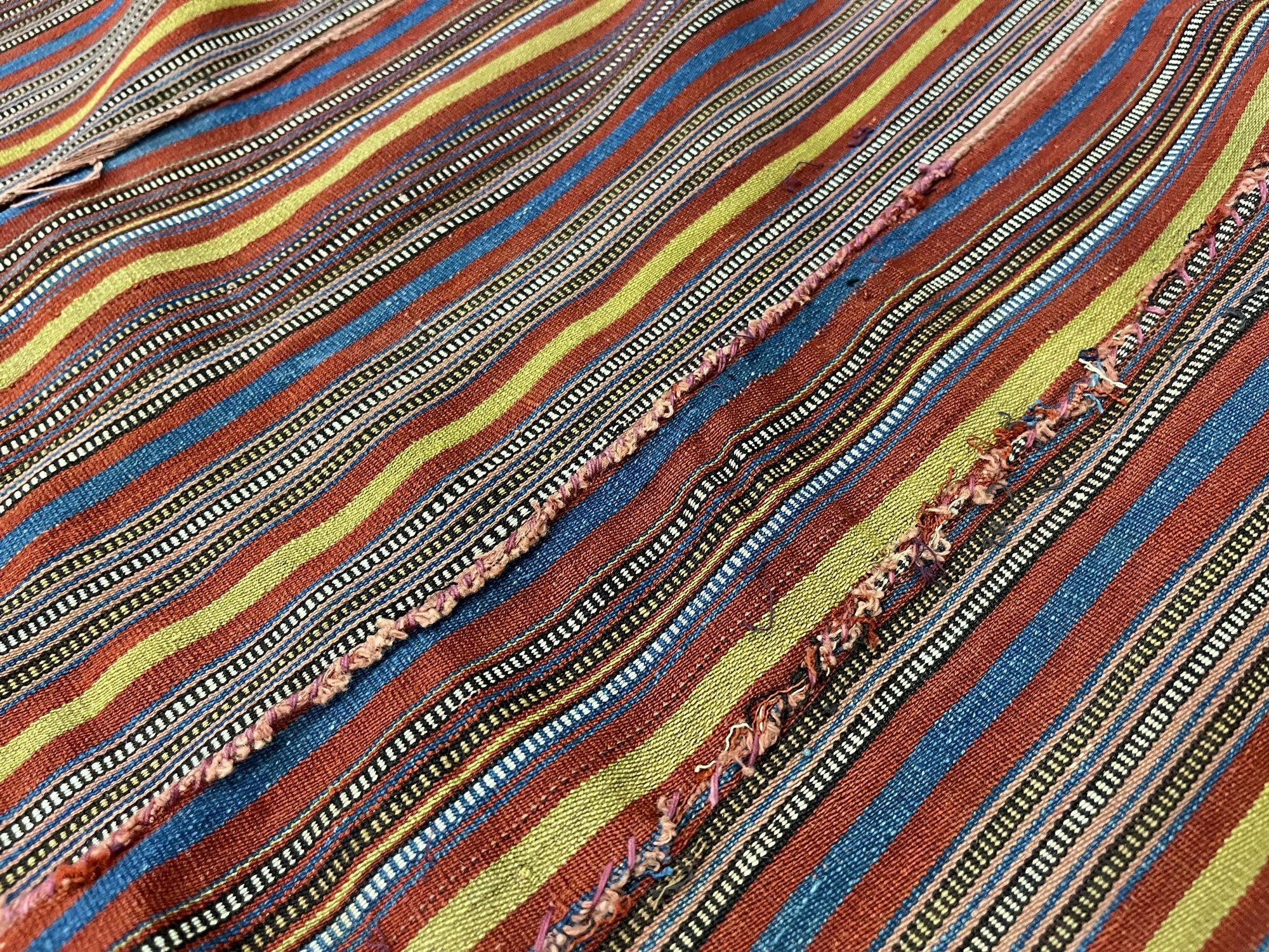 Azerbaijani Antique Rugs Textile, Traditional Striped Jajim Kilim Handwoven Kilim For Sale