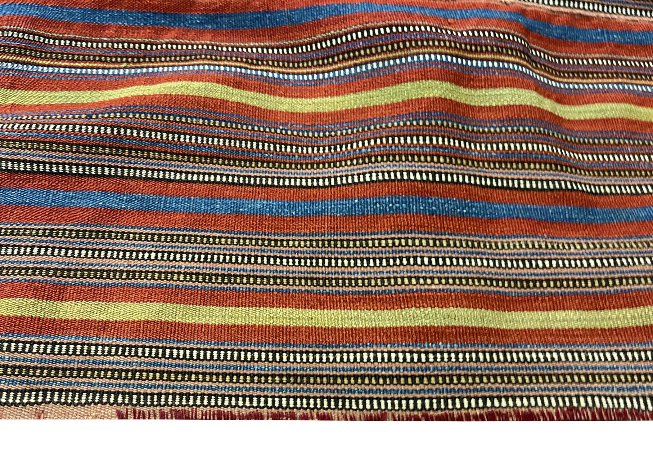 Hand-Woven Antique Rugs Textile, Traditional Striped Jajim Kilim Handwoven Kilim For Sale
