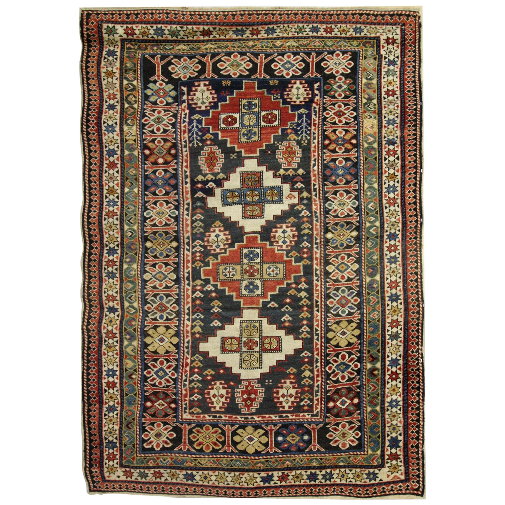 Antique Rugs, Traditional Oriental Rug Caucasian Handmade Carpet for Sale