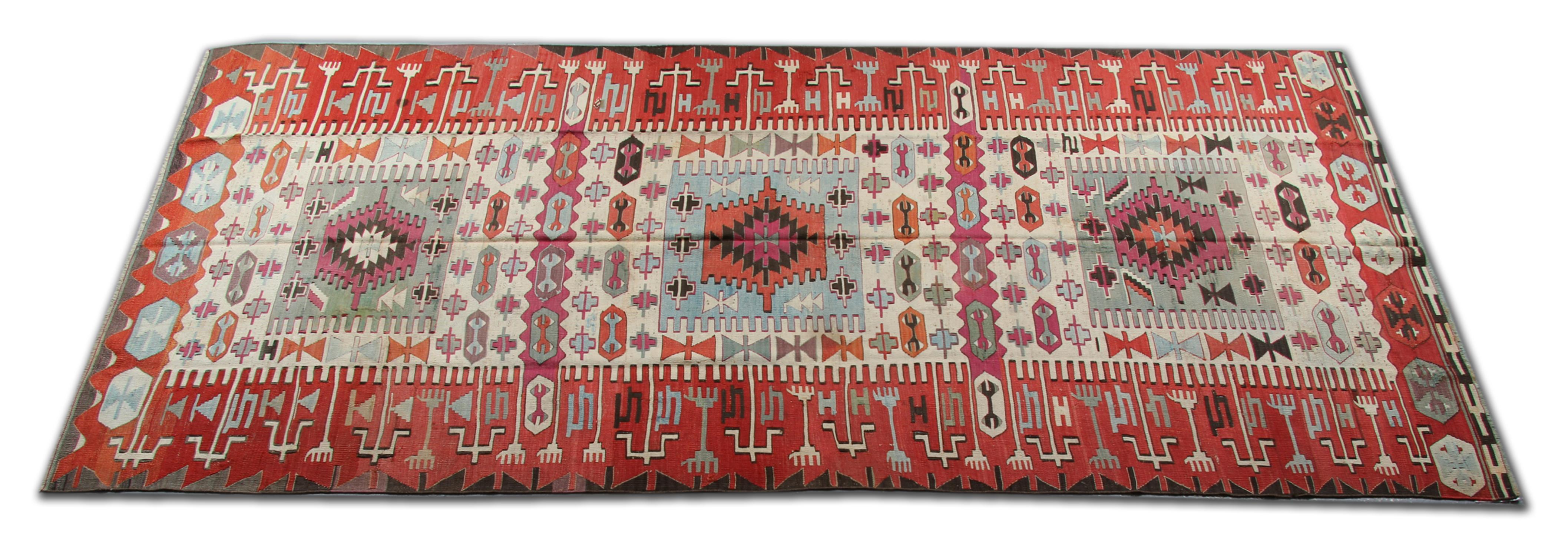 Alfombras Antiguas Alfombra Kilim Turca Tradicional Alfombra de lana oriental Kilim grande Tribal en venta