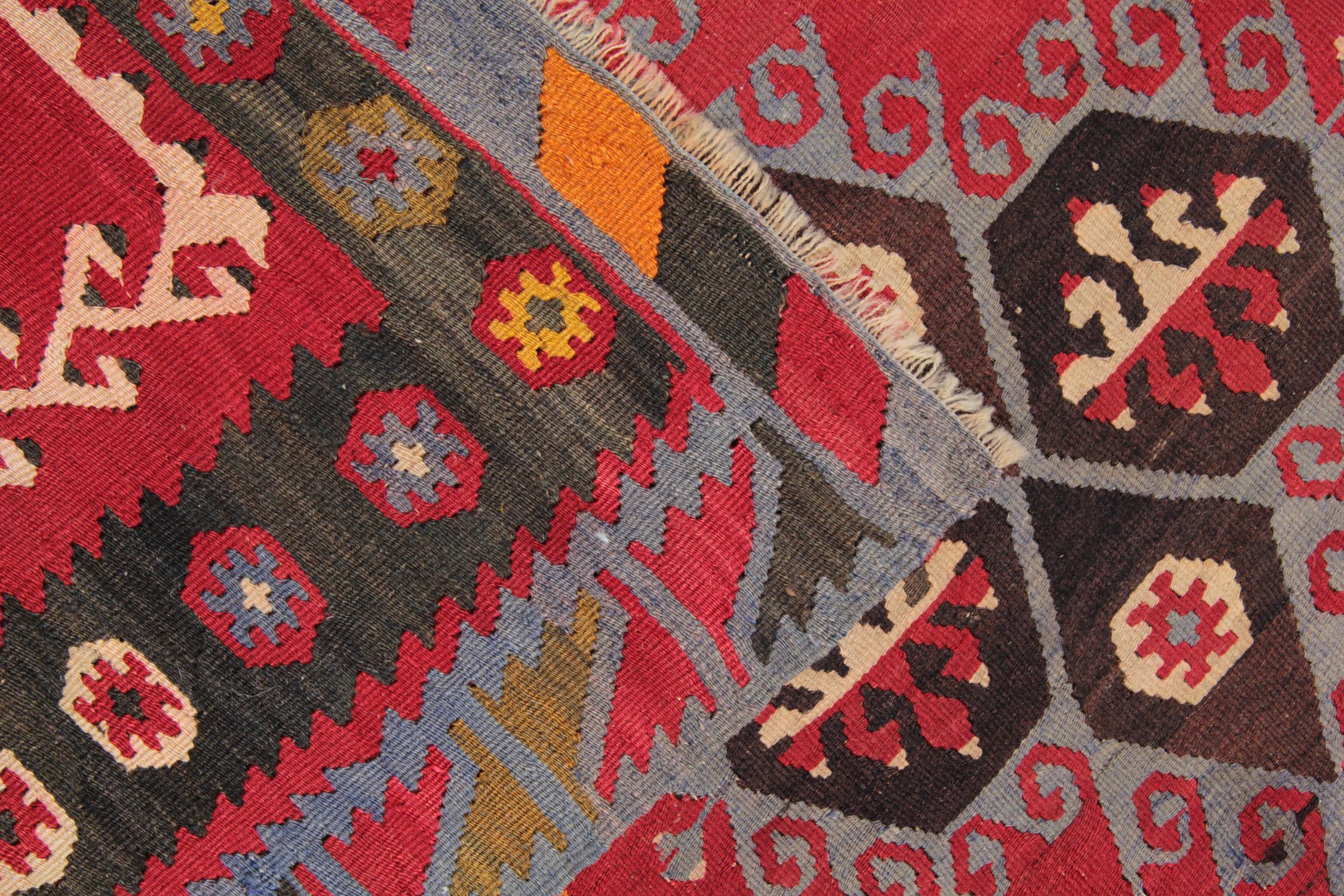 Vegetable Dyed Antique Turkish Kilim Red Rug, Hand-Made and Hand-Dyed in Anatolia 