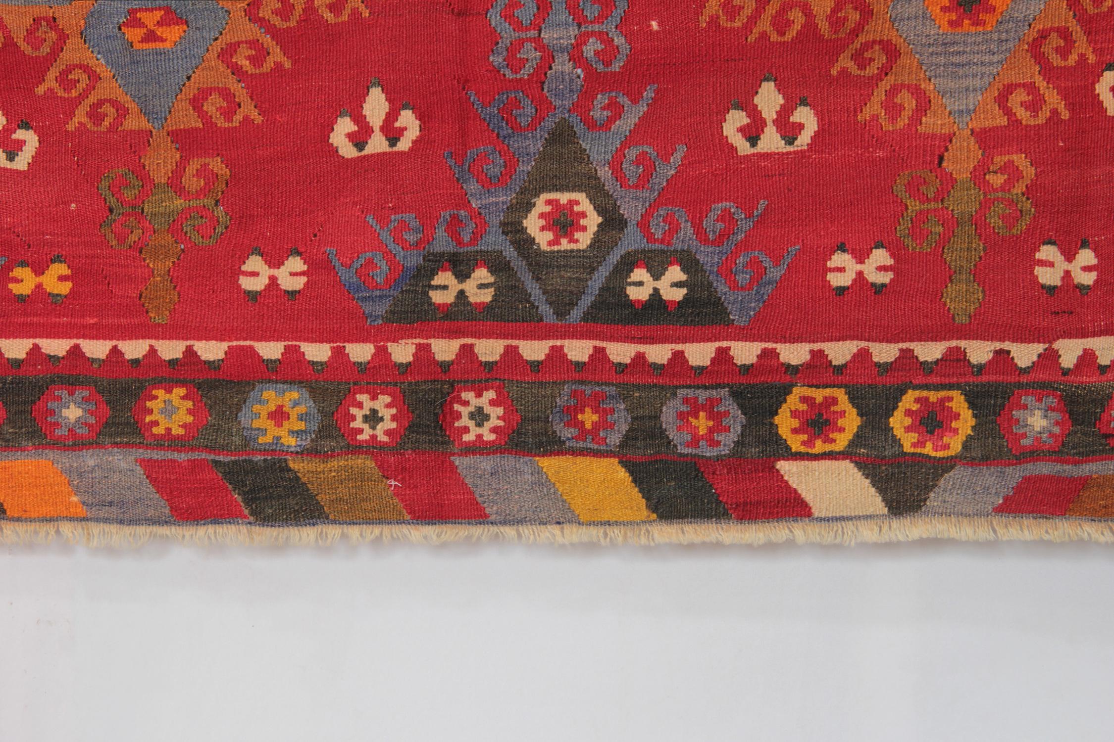 Early 20th Century Antique Turkish Kilim Red Rug, Hand-Made and Hand-Dyed in Anatolia 