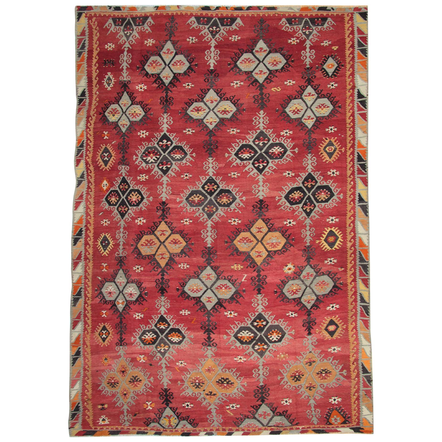 Antique Rugs, Turkish Kilim Rug, Sarkisla Handmade Carpet Rug for Sale