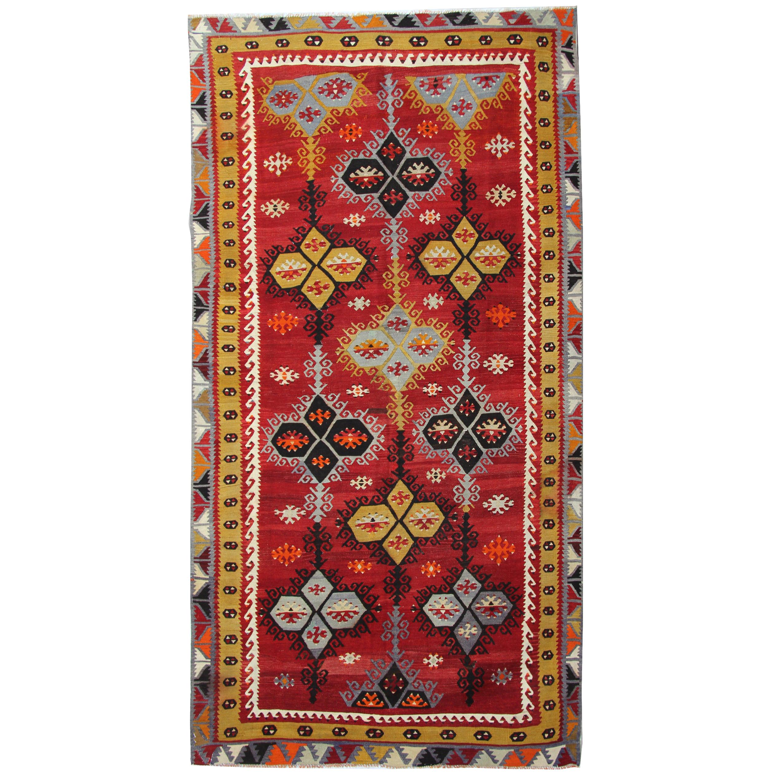 Antique Rugs, Turkish Kilim Rug, Sarkisla Handmade Carpet Oriental Rug for Sale