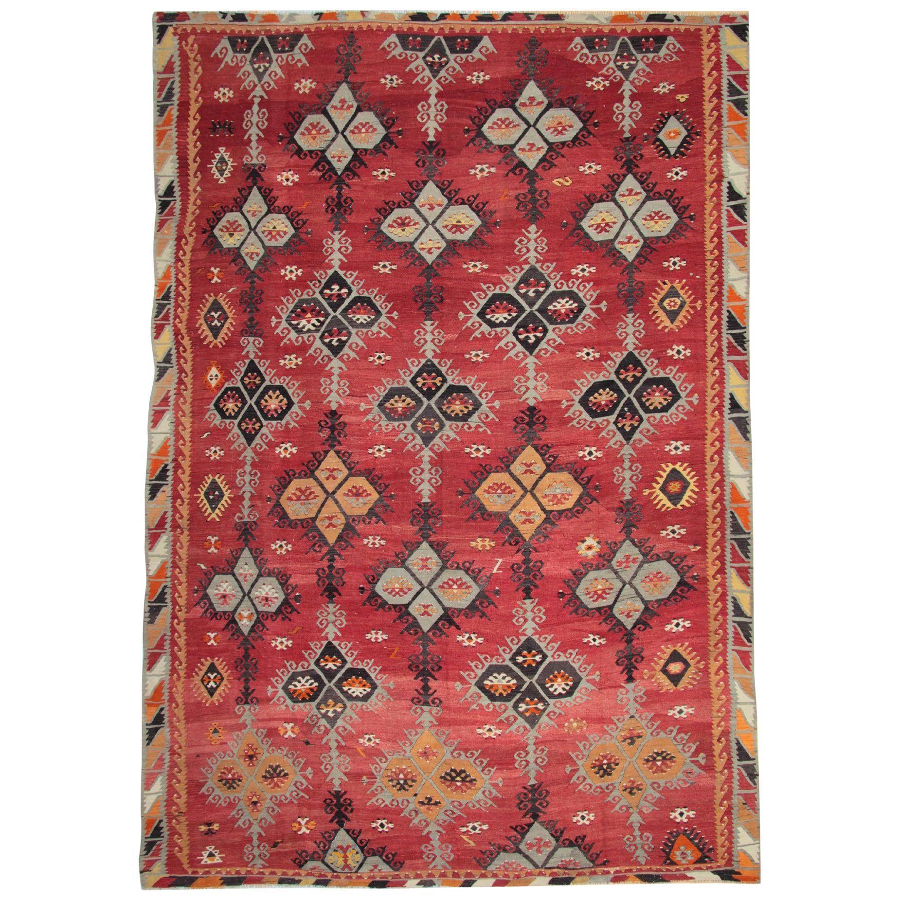 Antique Rugs, Turkish Kilim Rug, Sarkisla Handmade Carpet Rug