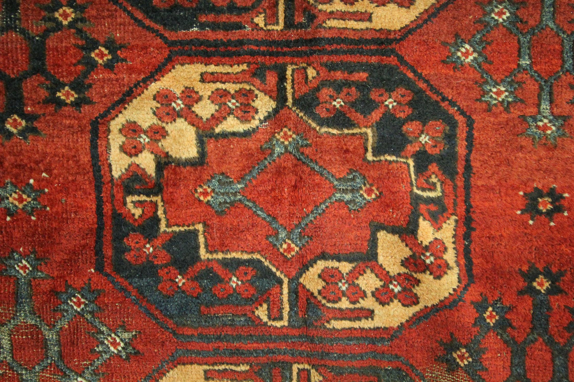 Woven Antique Rugs Turkmen Carpet Area Rug Handwoven Red Orange Wool Rug