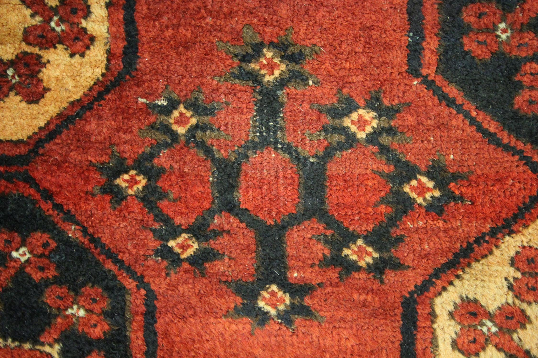 Late 19th Century Antique Rugs Turkmen Carpet Area Rug Handwoven Red Orange Wool Rug