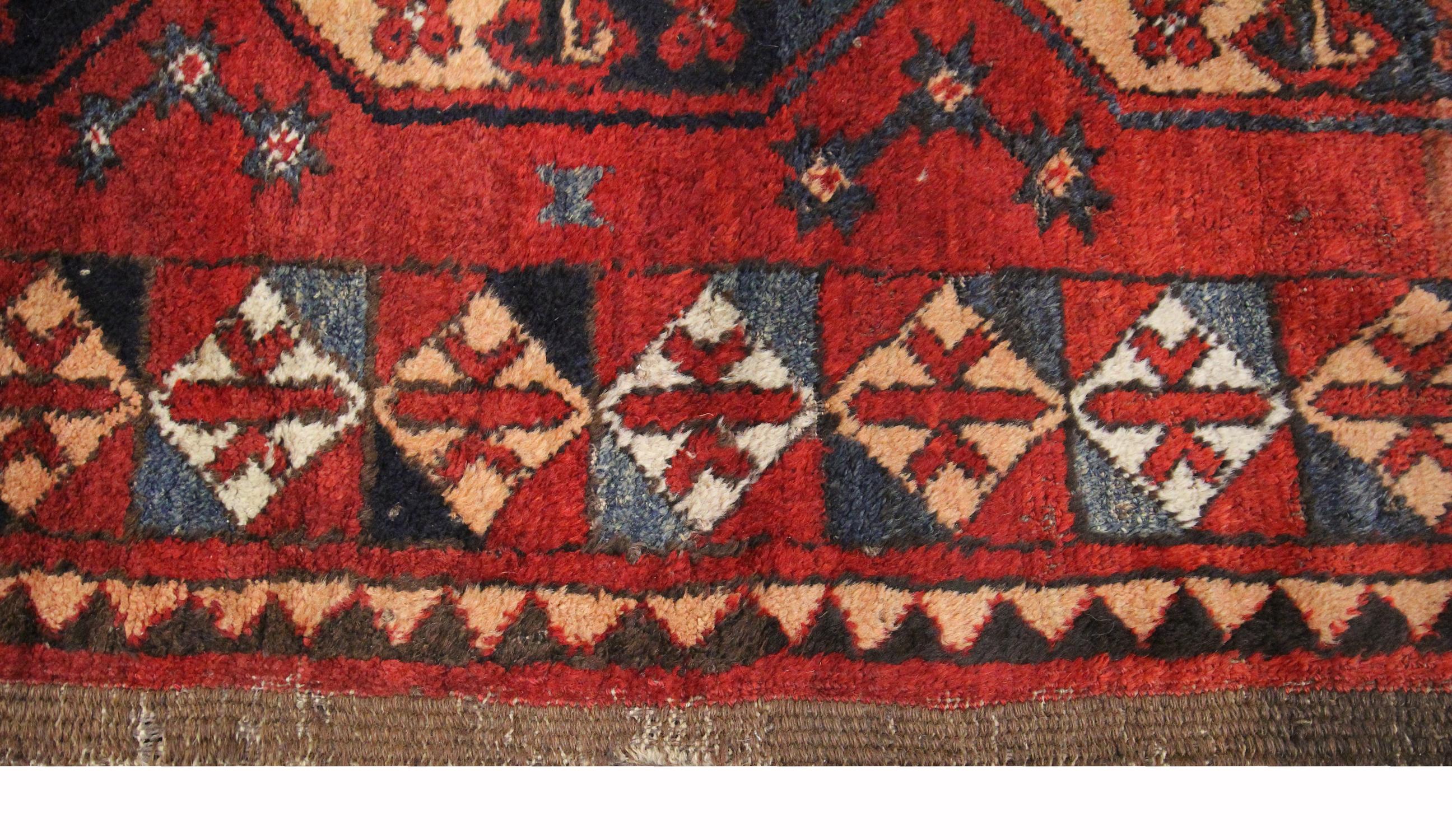 Antique Rugs Turkmen Carpet Area Rug Handwoven Red Orange Wool Rug 2
