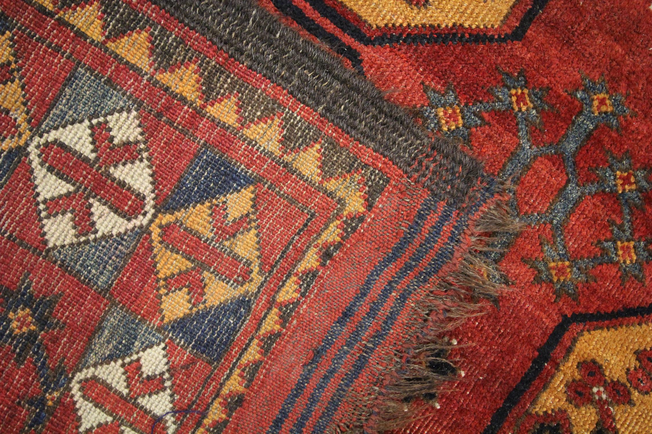 Antique Rugs Turkmen Carpet Area Rug Handwoven Red Orange Wool Rug 3