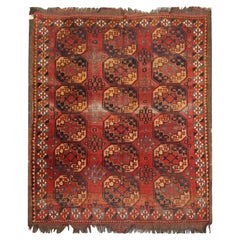 Antique Rugs Turkmen Carpet Area Rug Handwoven Red Orange Wool Rug