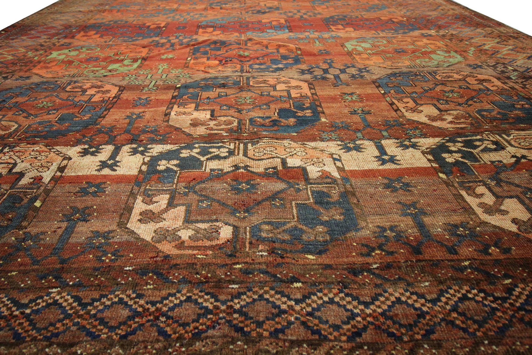 Mid-Century Modern Antique Rugs Turkmen Original Ersari Handwoven Wool Area Rug For Sale