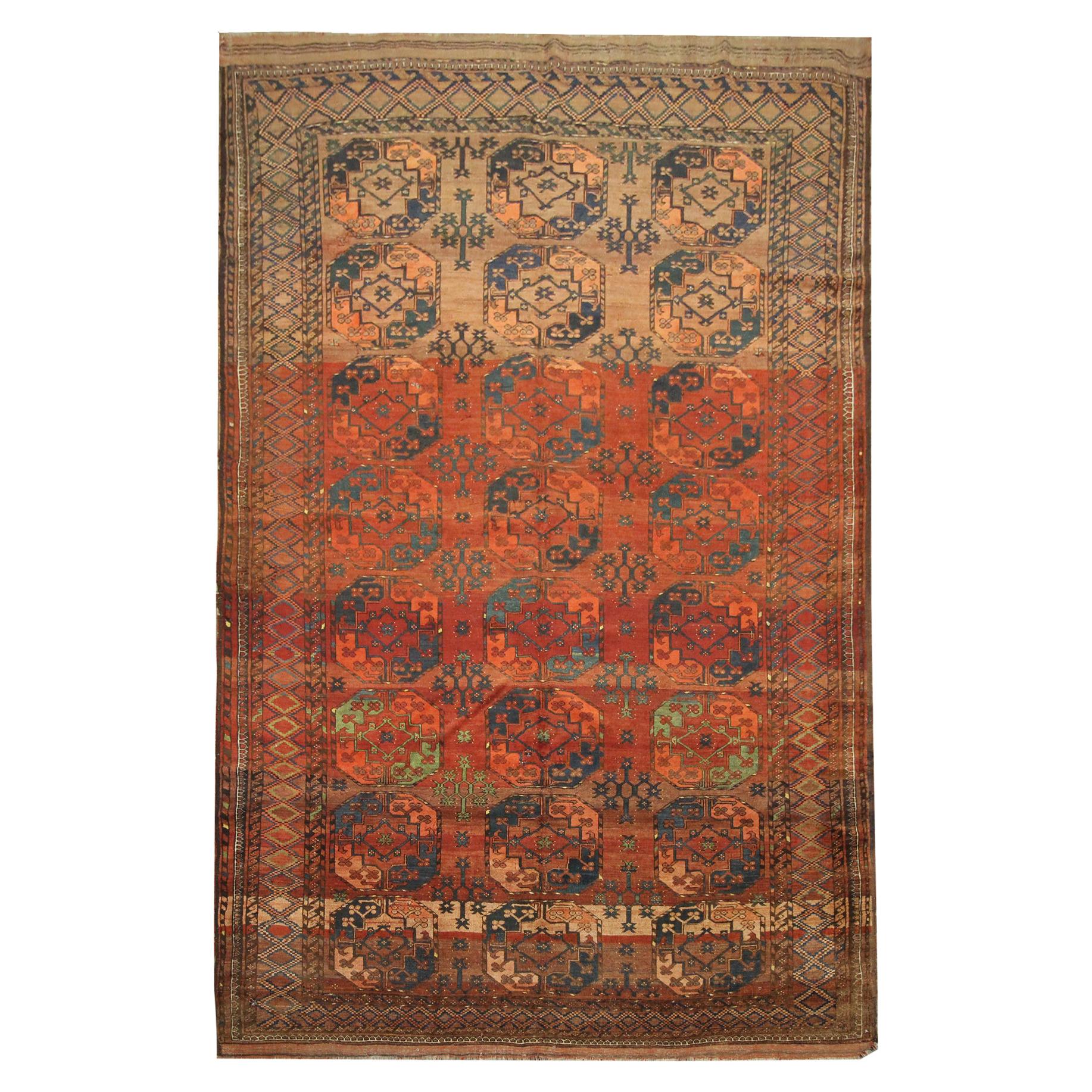 Antiker Turkmenischer handgewebter Original Ersari Teppich aus Wolle