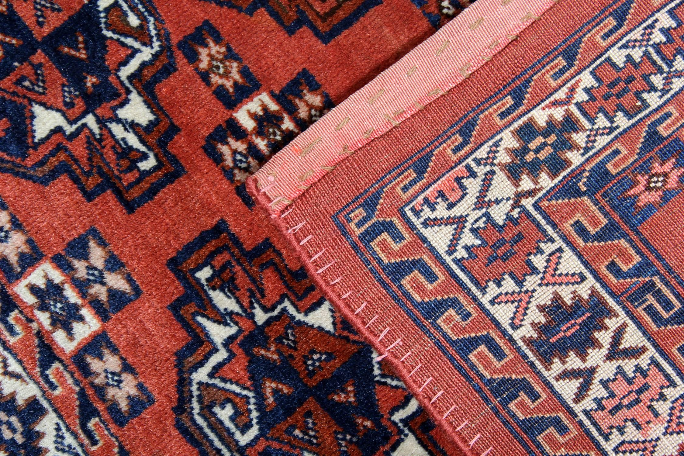 Central Asian Antique Rugs Turkmen Floor Handmade Carpet Area Red Oriental Rugs