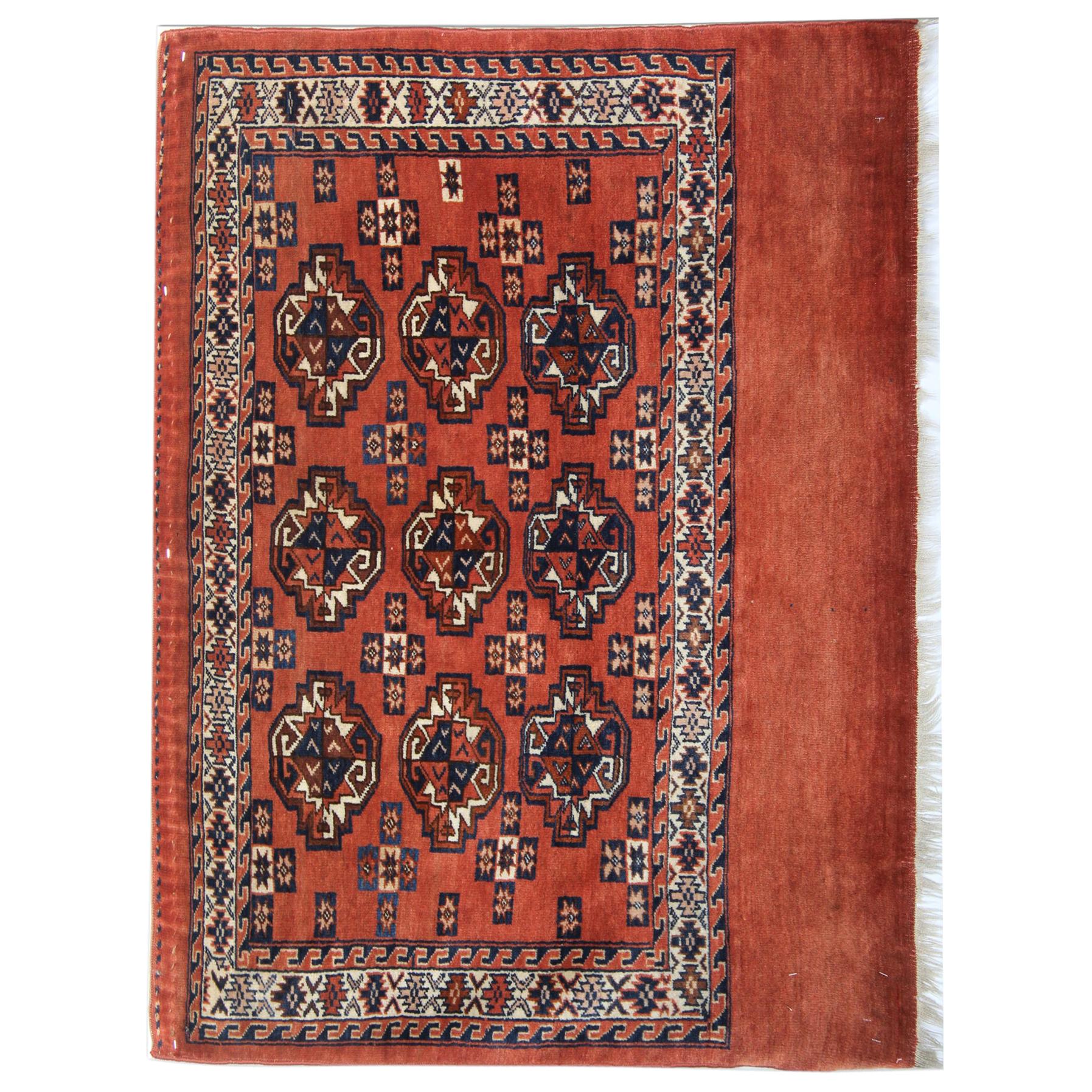 Antique Rugs Turkmen Floor Handmade Carpet Area Red Oriental Rugs