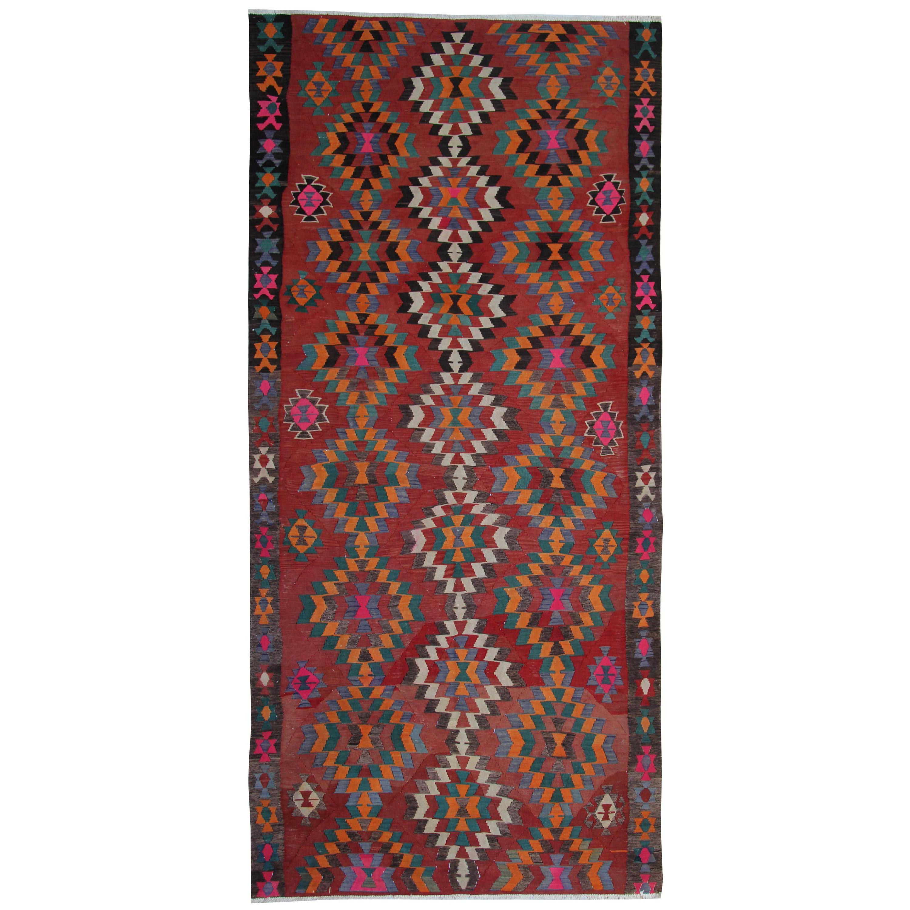 Antique Rugs Vintage Oriental Rug Handwoven Carpet  Turkish Kilim Rug Runner For Sale