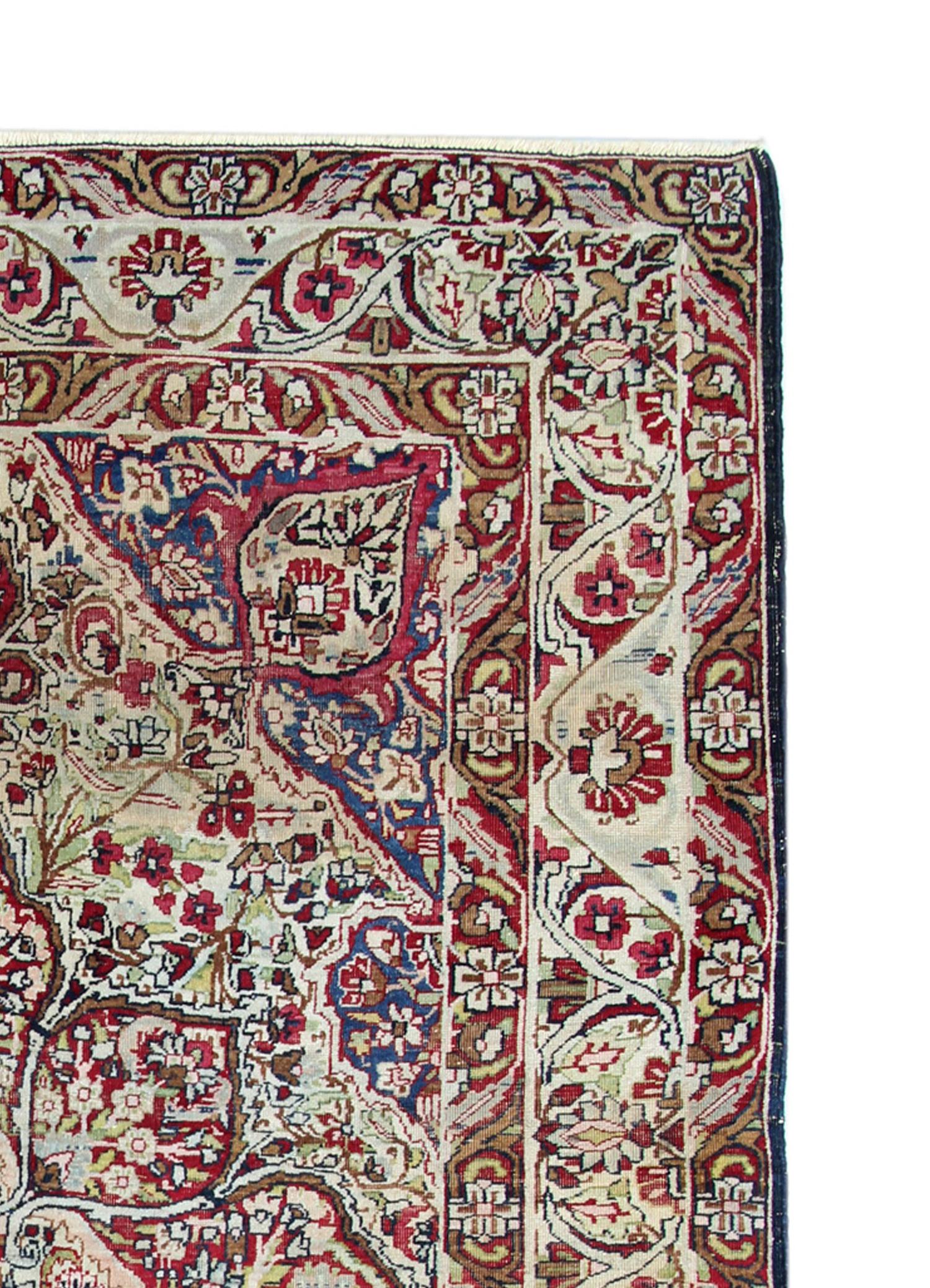 Persian Antique Rugs Wool Oriental Rug Handmade Traditional Floral Carpet For Sale