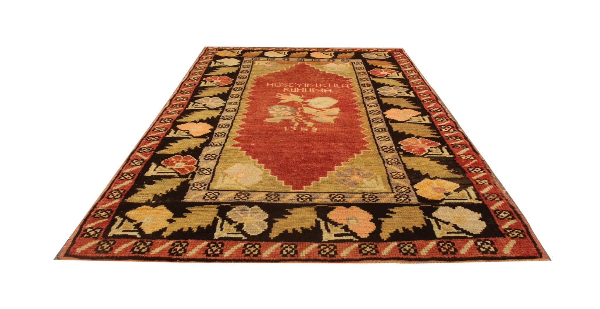 Antike Teppiche Gelber türkischer Teppich Handgefertigter Teppich, orientalischer Teppich Wohnzimmerteppich (Art déco) im Angebot