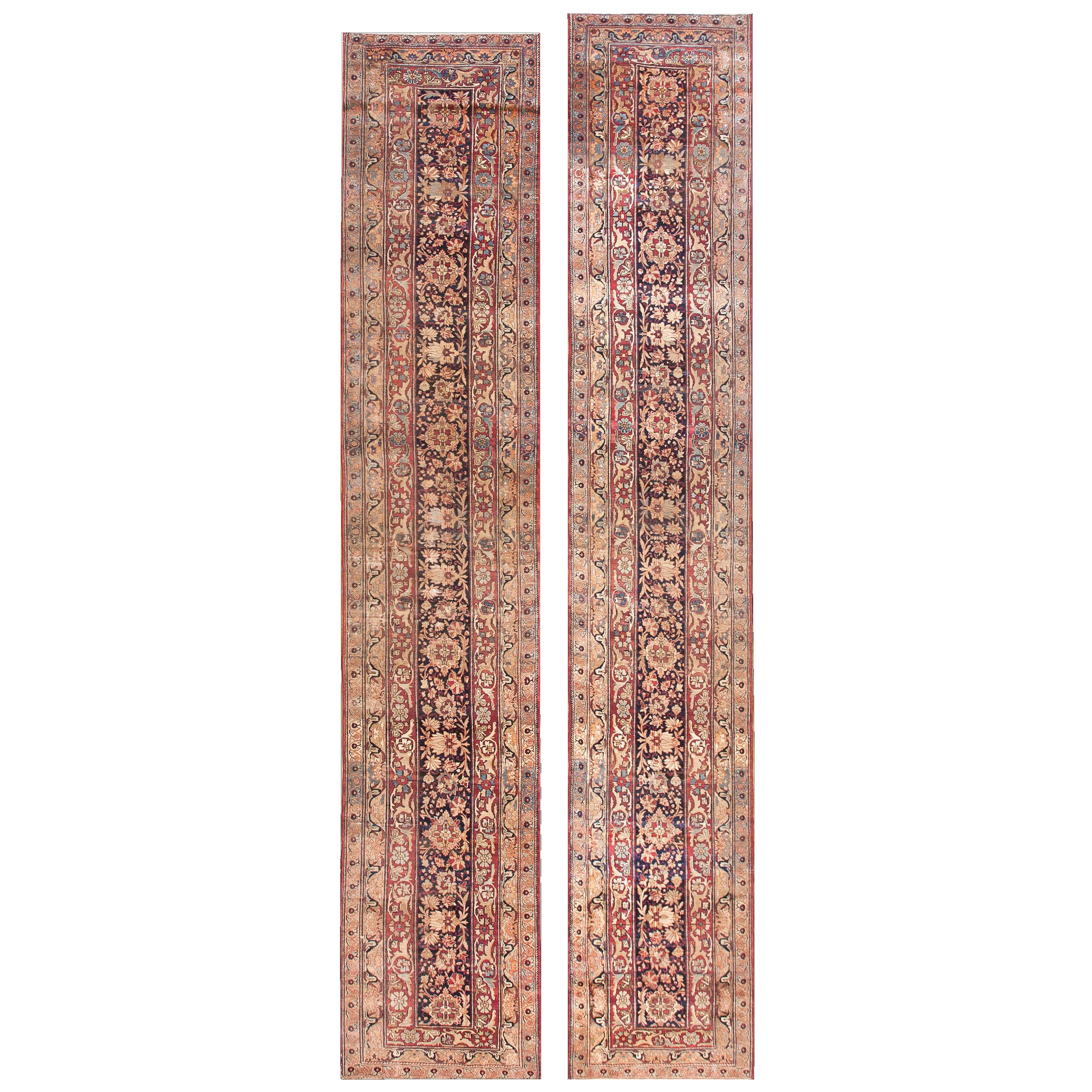 19th Century Pair of S.E. Persian Kirman Laver Runner Carpets ( 2'6" x 15'4" ) For Sale