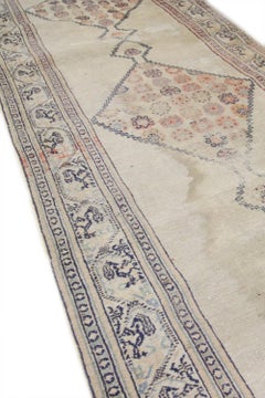 Antique Runner Rug 1900, Caucasian Runner Handmade Cream Wool Carpet