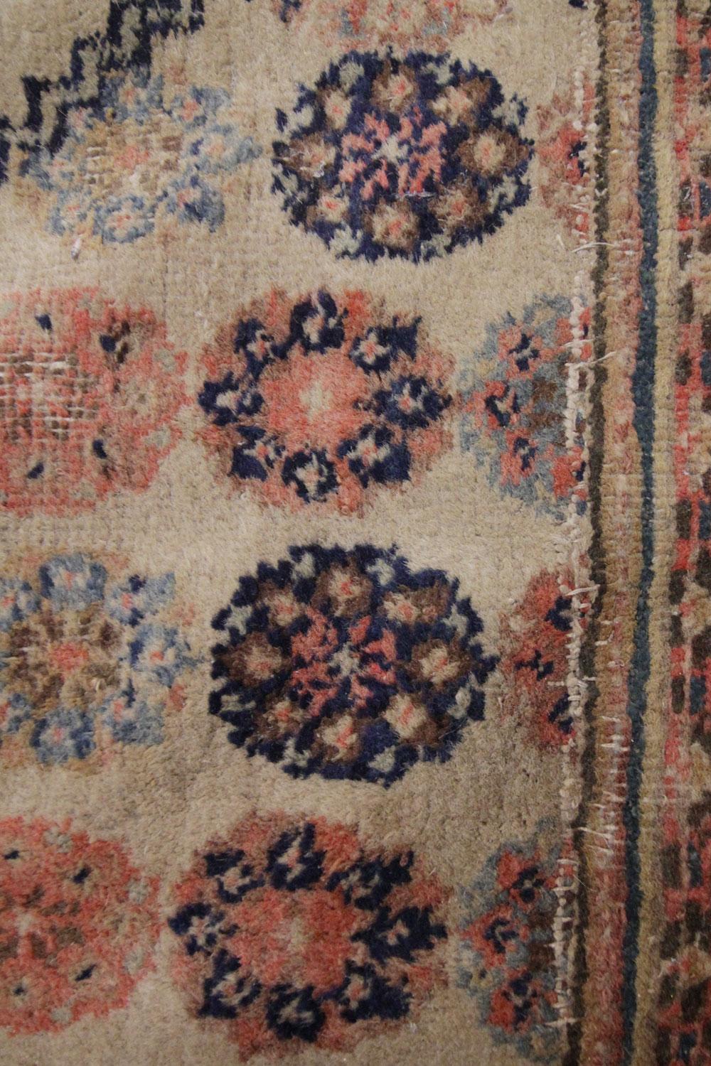 Hand-Knotted Antique Runner Rug 1900, Caucasian Runner Handmade Cream Wool Carpet For Sale