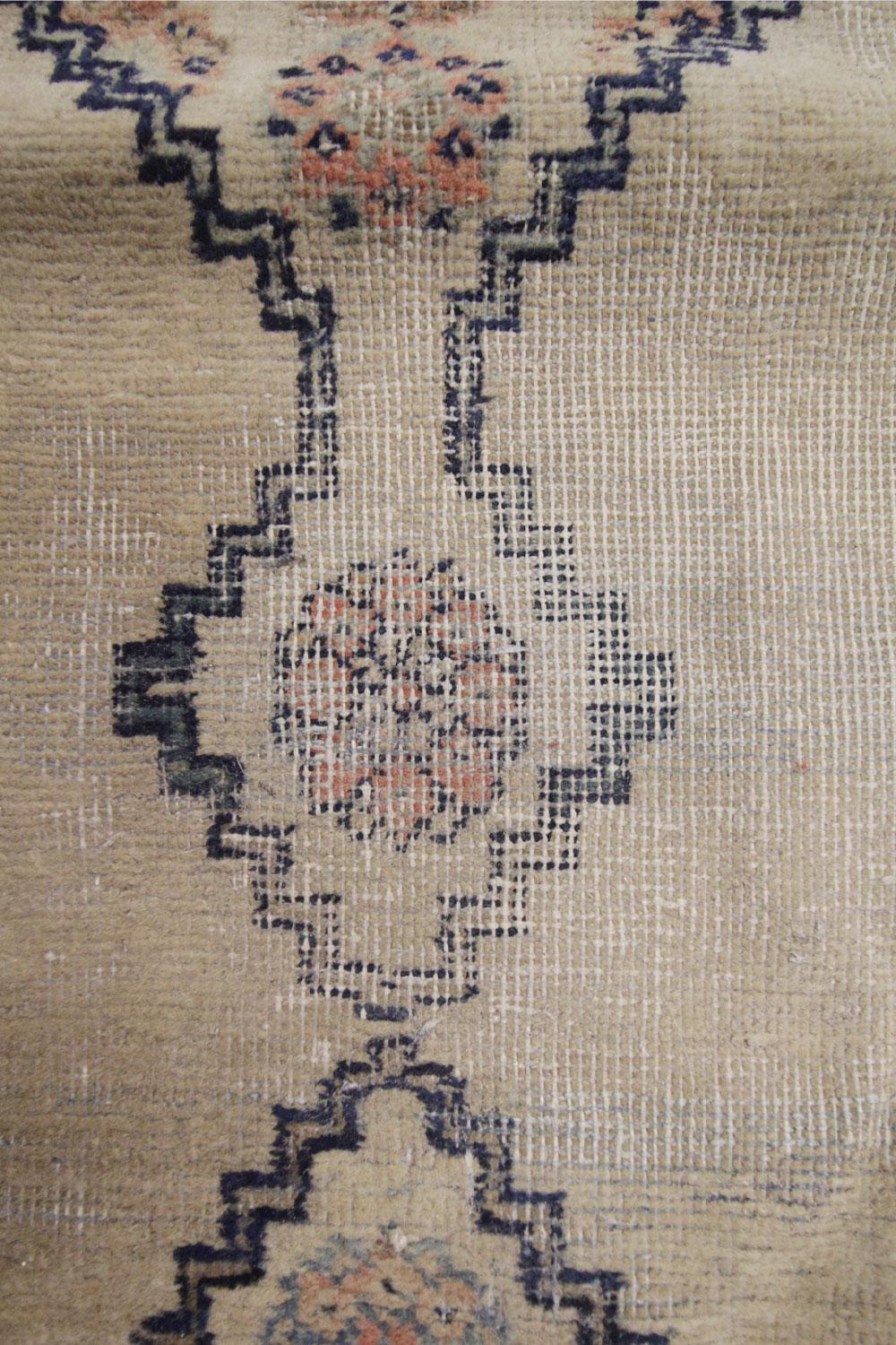 Antique Runner Rug 1900, Caucasian Runner Handmade Cream Wool Carpet In Fair Condition For Sale In Hampshire, GB