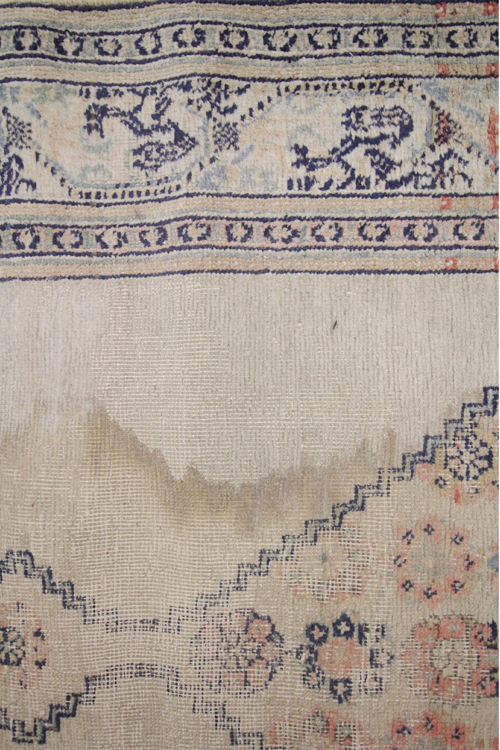 Cotton Antique Runner Rug 1900, Caucasian Runner Handmade Cream Wool Carpet For Sale