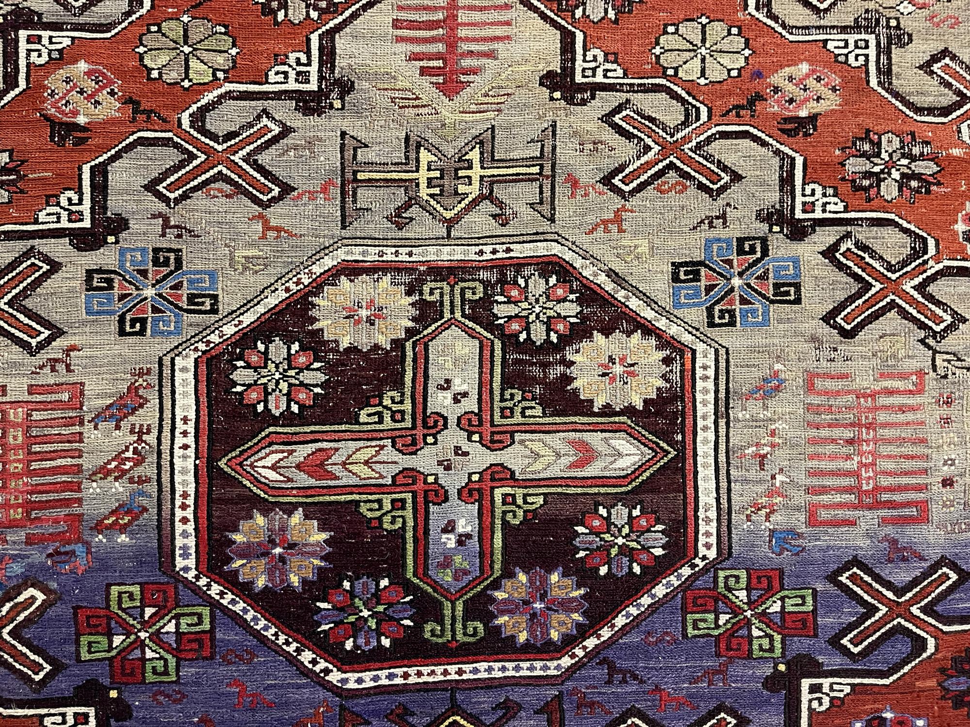 Azerbaijani Antique Runner Rug Kilim Handmade Sumak Hallway Carpet Rug