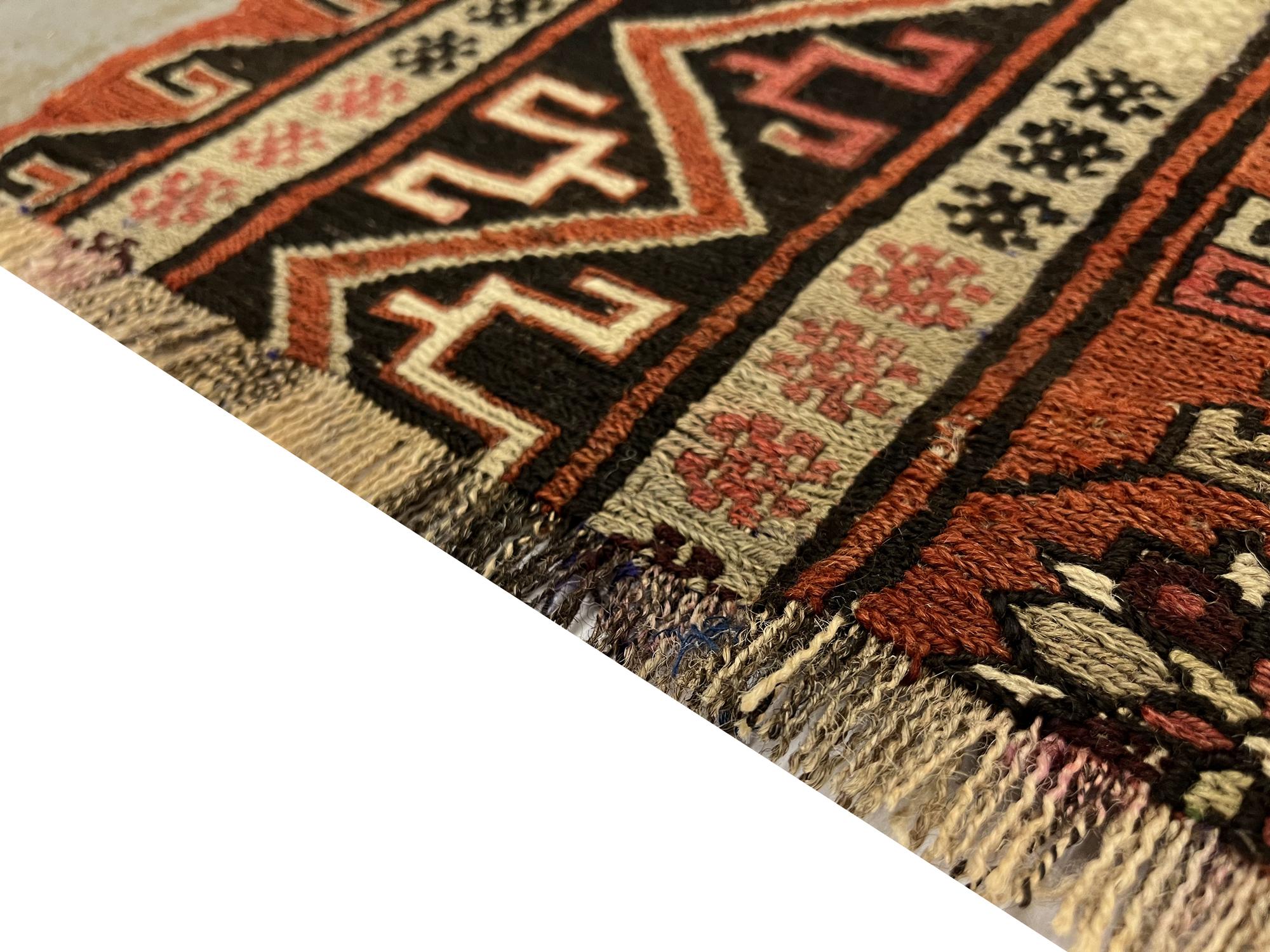 Early 20th Century Antique Runner Rug Kilim Handmade Sumak Hallway Carpet Rug